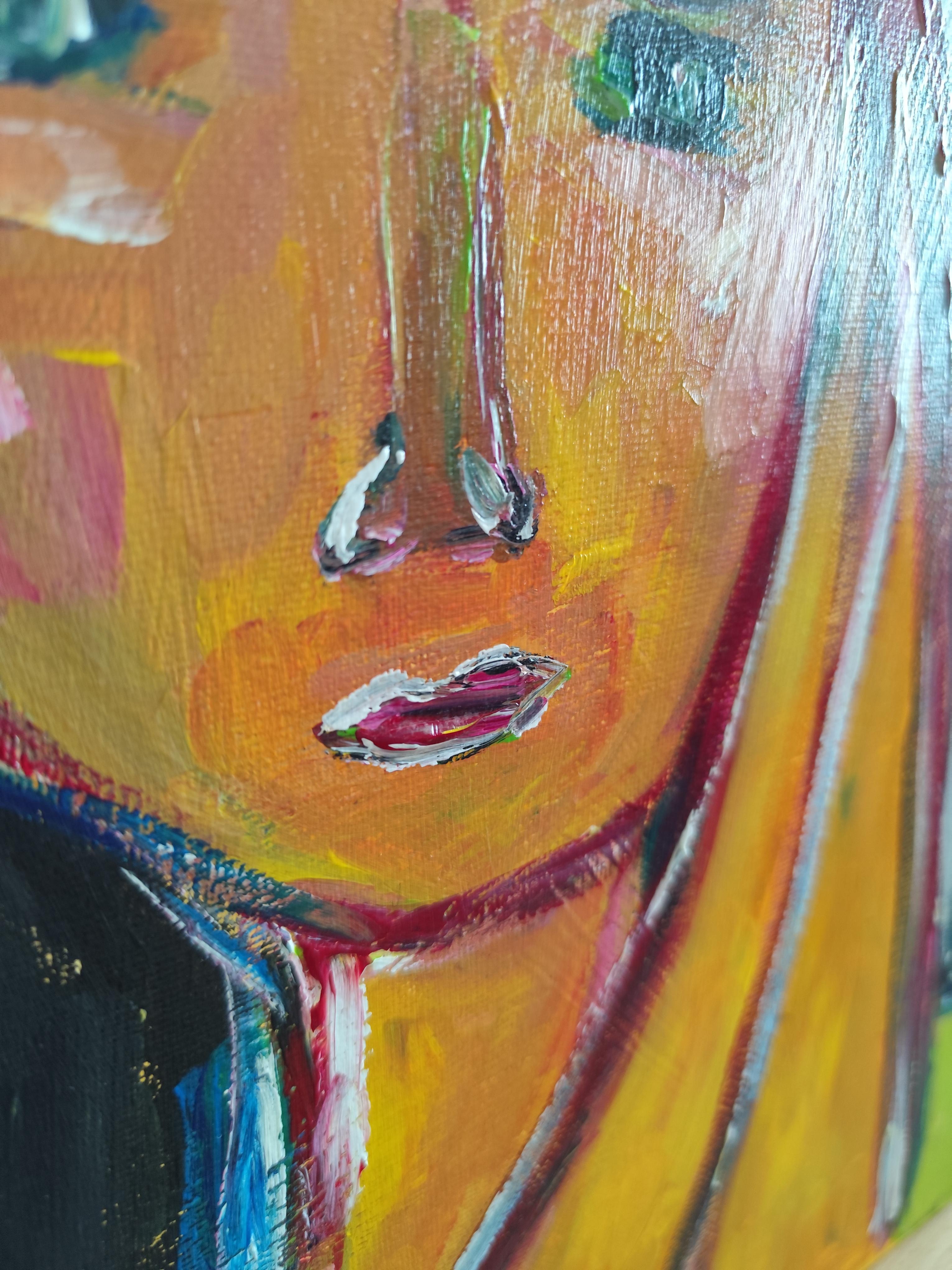 Contemporary abstract figurative portrait woman on canvas 