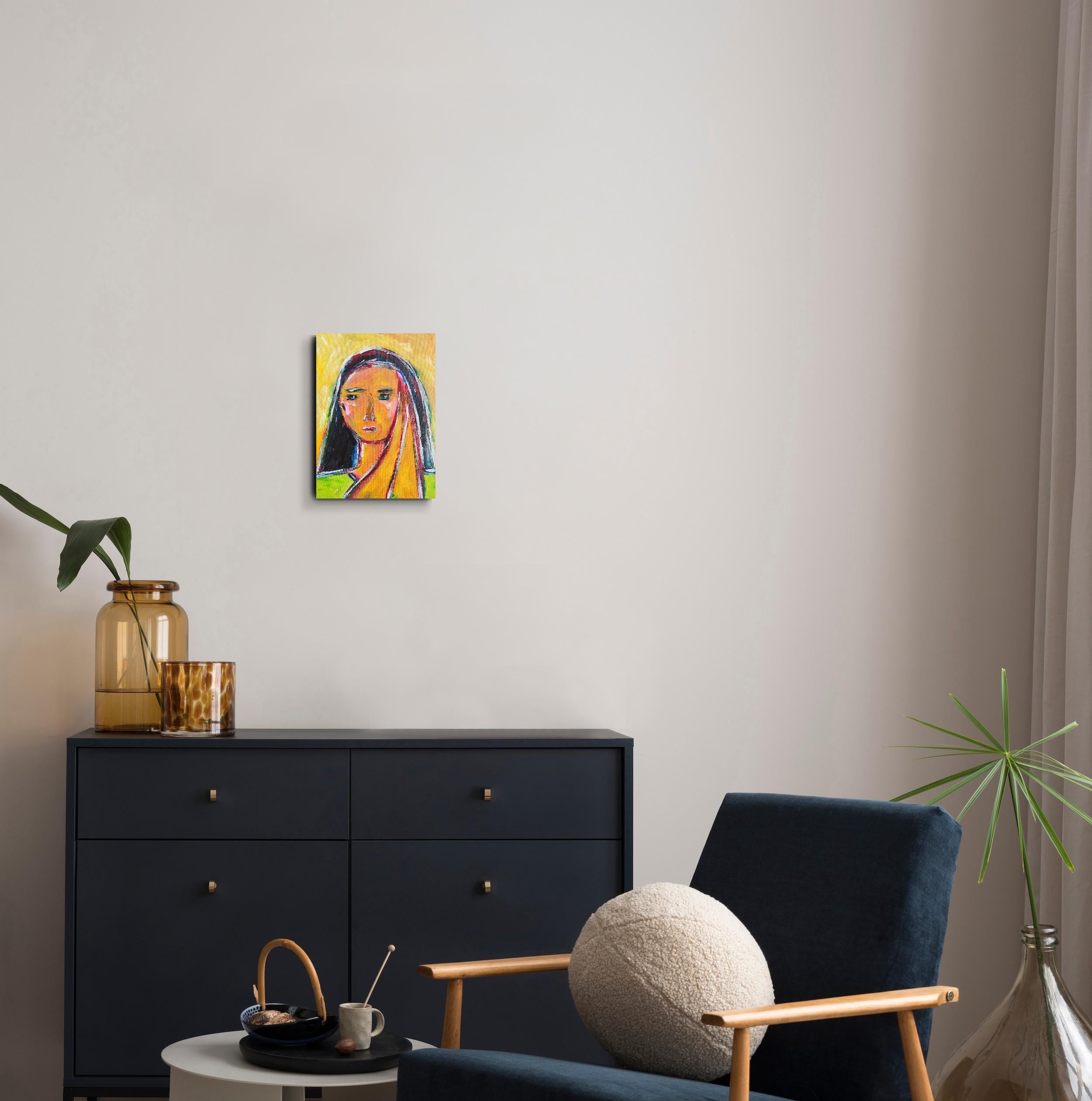 Contemporary abstract figurative portrait woman on canvas 