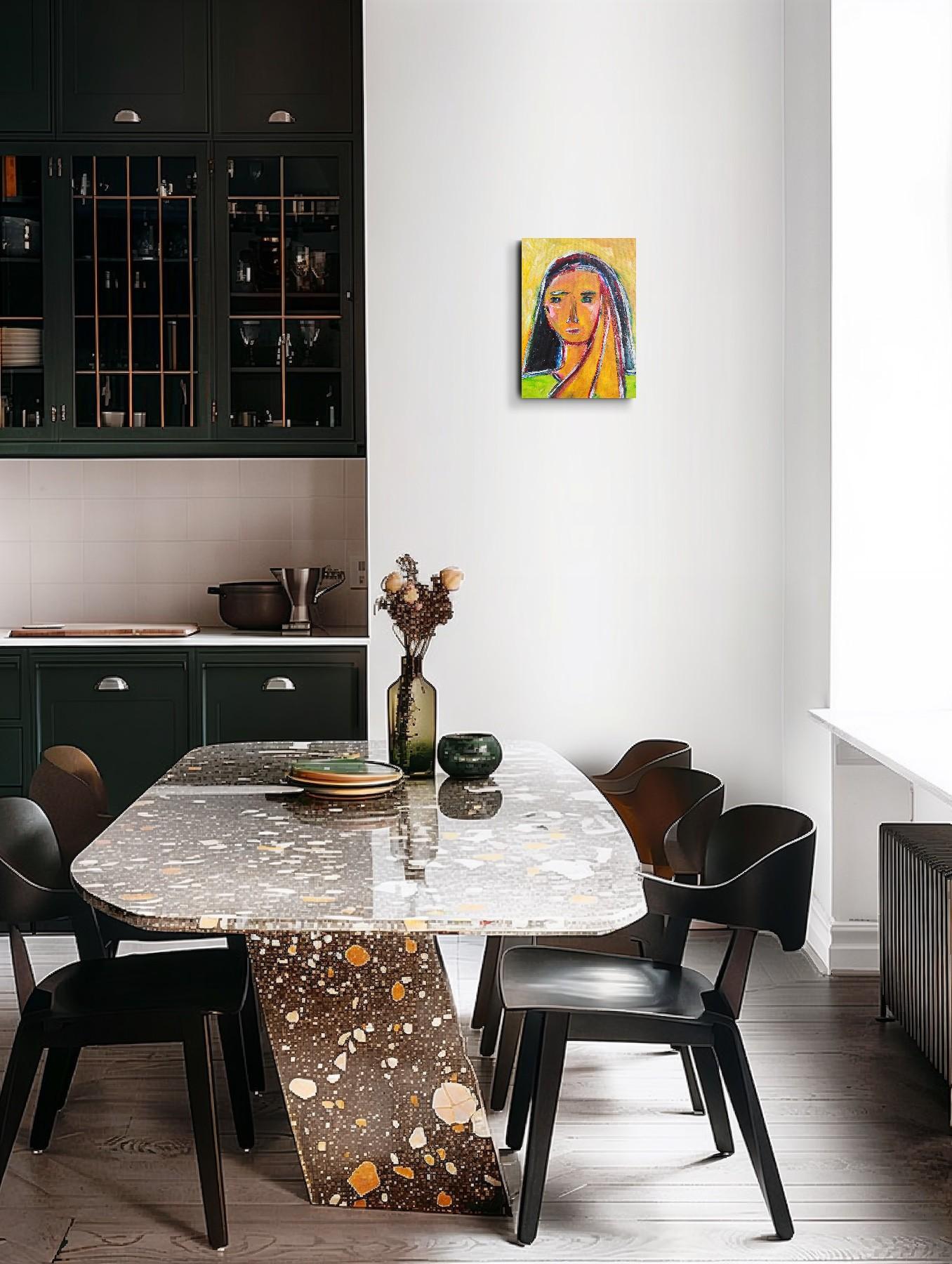 Contemporary abstract figurative portrait woman on canvas 