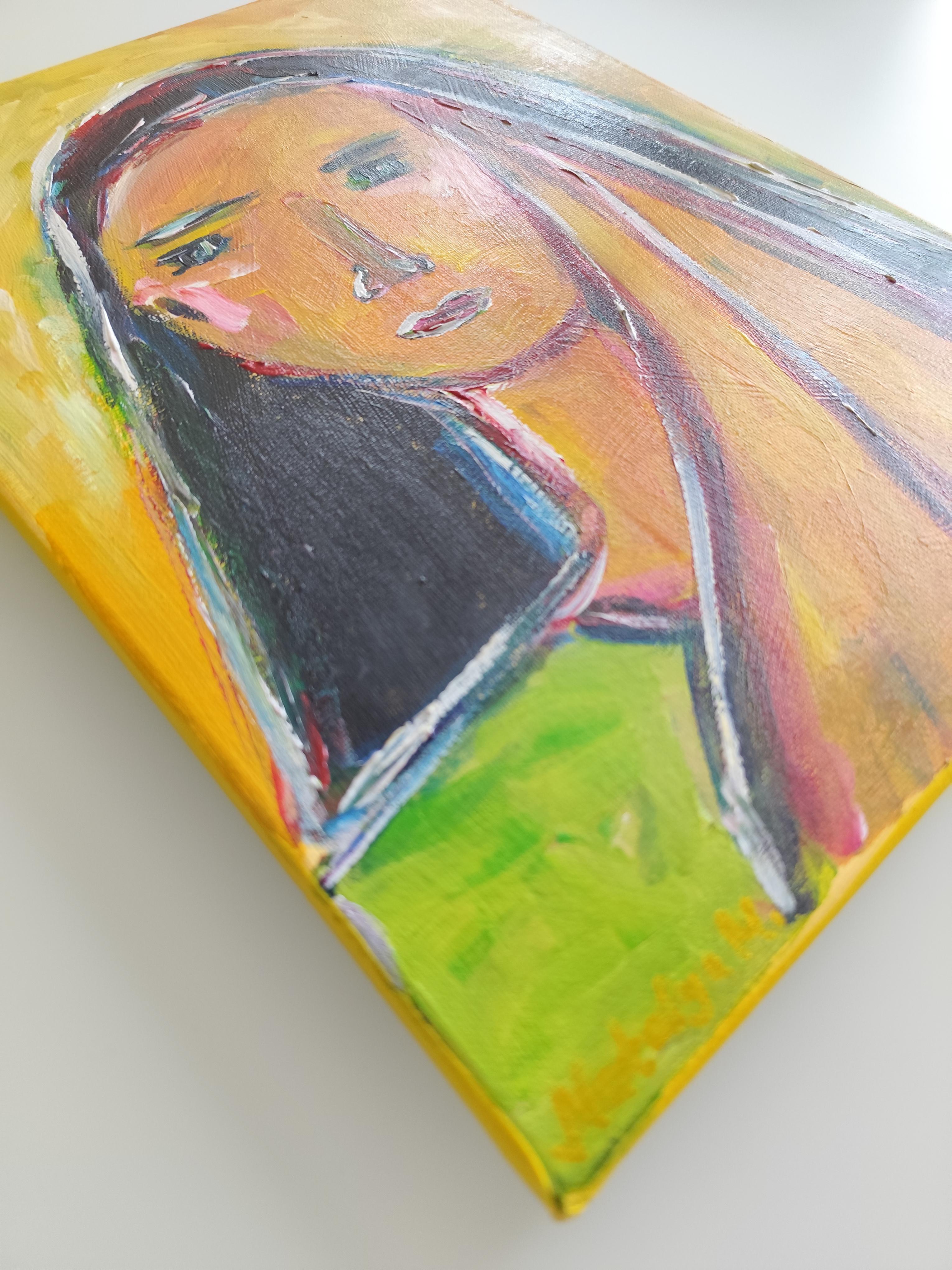 Contemporary abstract figurative portrait woman on canvas 