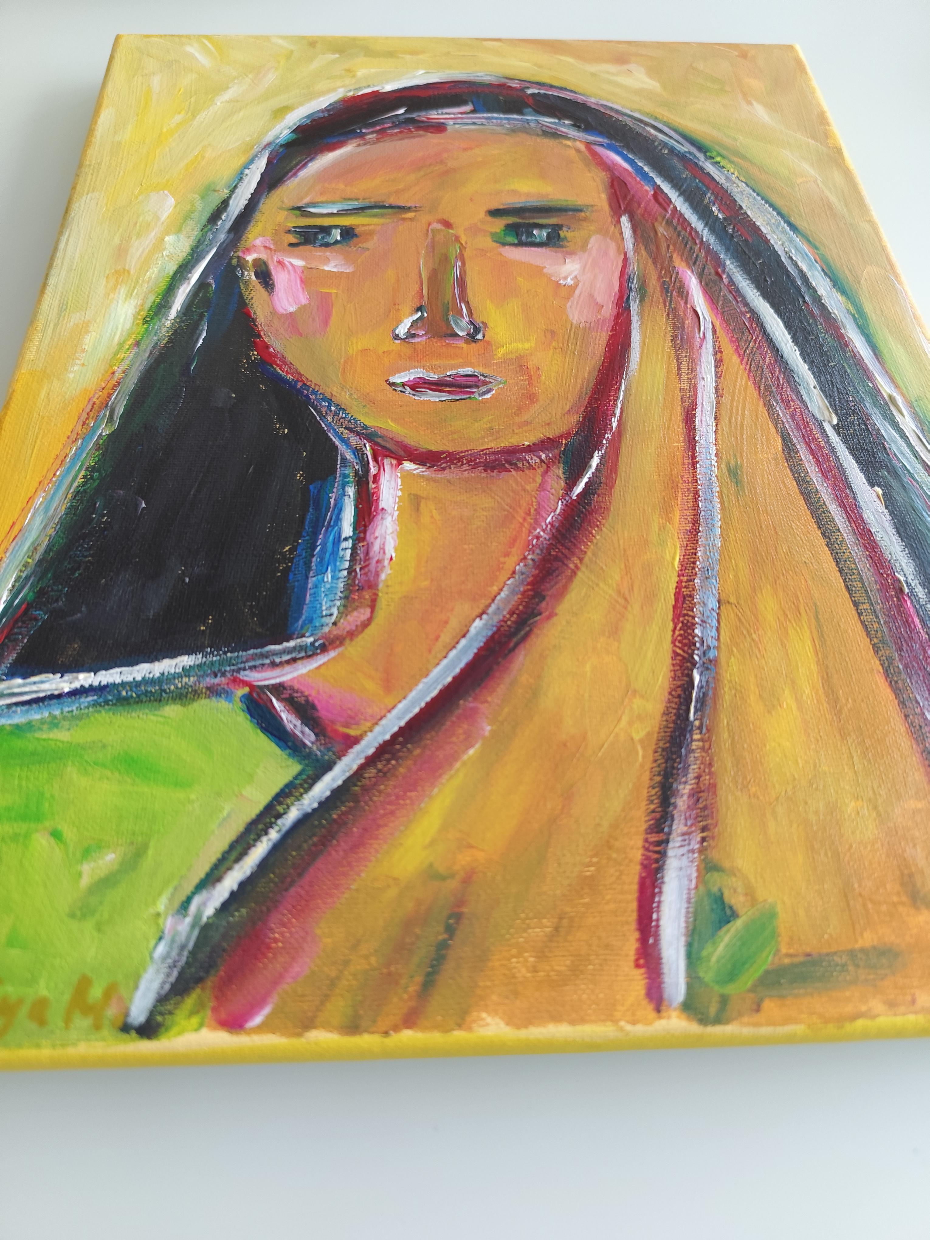 Contemporary abstract figurative portrait woman on canvas 