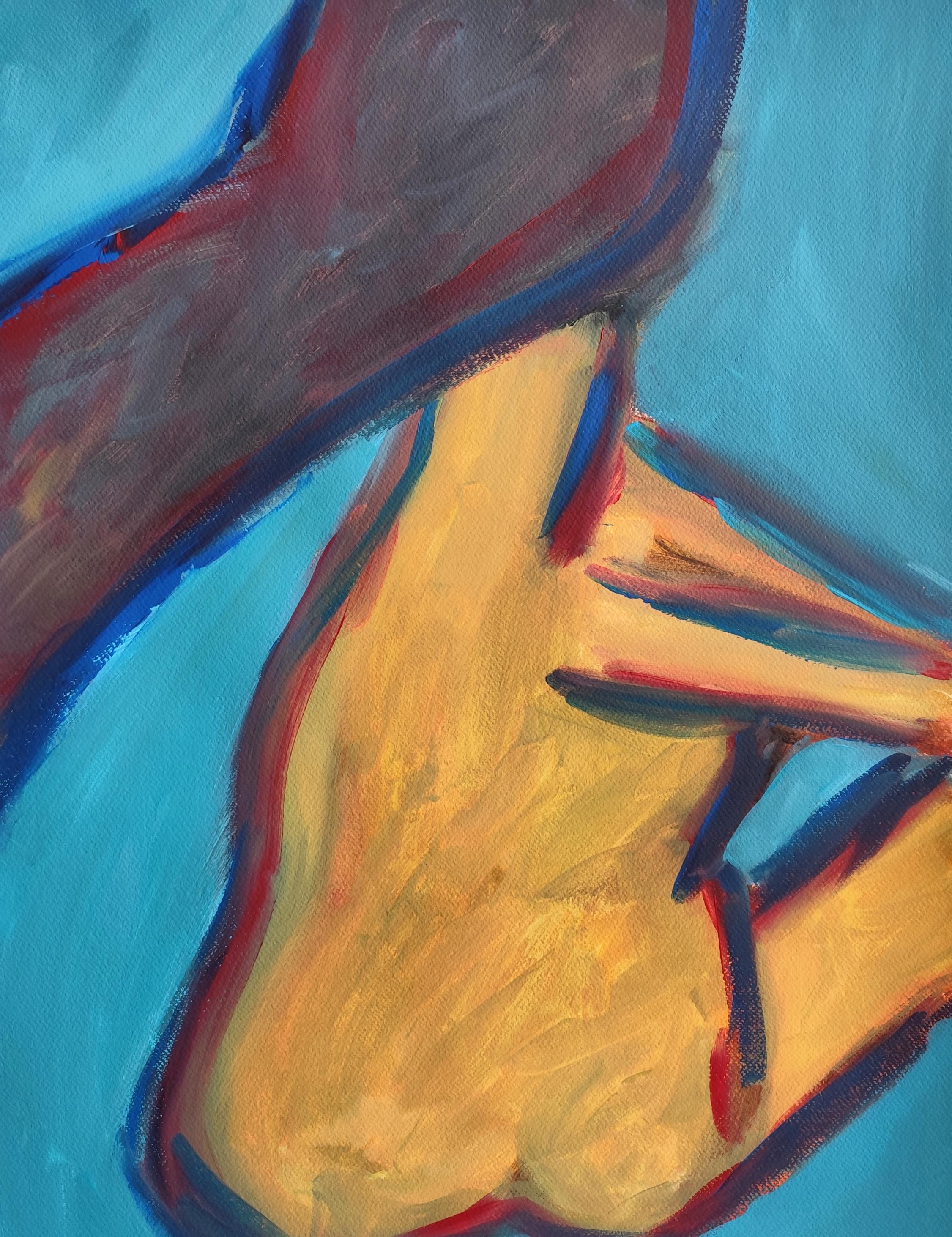 Contemporary abstract figurative woman's body portrait on paper "Serene pause"