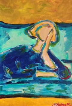 Contemporary abstract figurative woman's figure acrylic painting "Woman in blue"