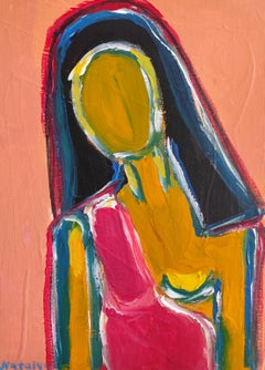 Contemporary abstract figurative woman's portrait on canvas "Silent Tempest"