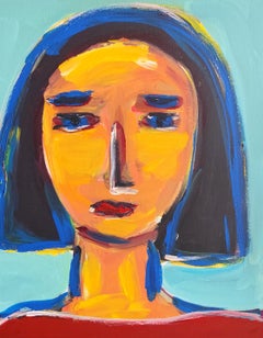 Retrato figurativo abstracto contemporáneo de mujer sobre lienzo "Espíritu inquebrantable"