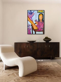 Ritratto astratto figurativo contemporaneo di donna su carta "Coffee Moment".