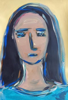 Contemporary abstract  figurative woman
s portrait on paper "Emergent self"