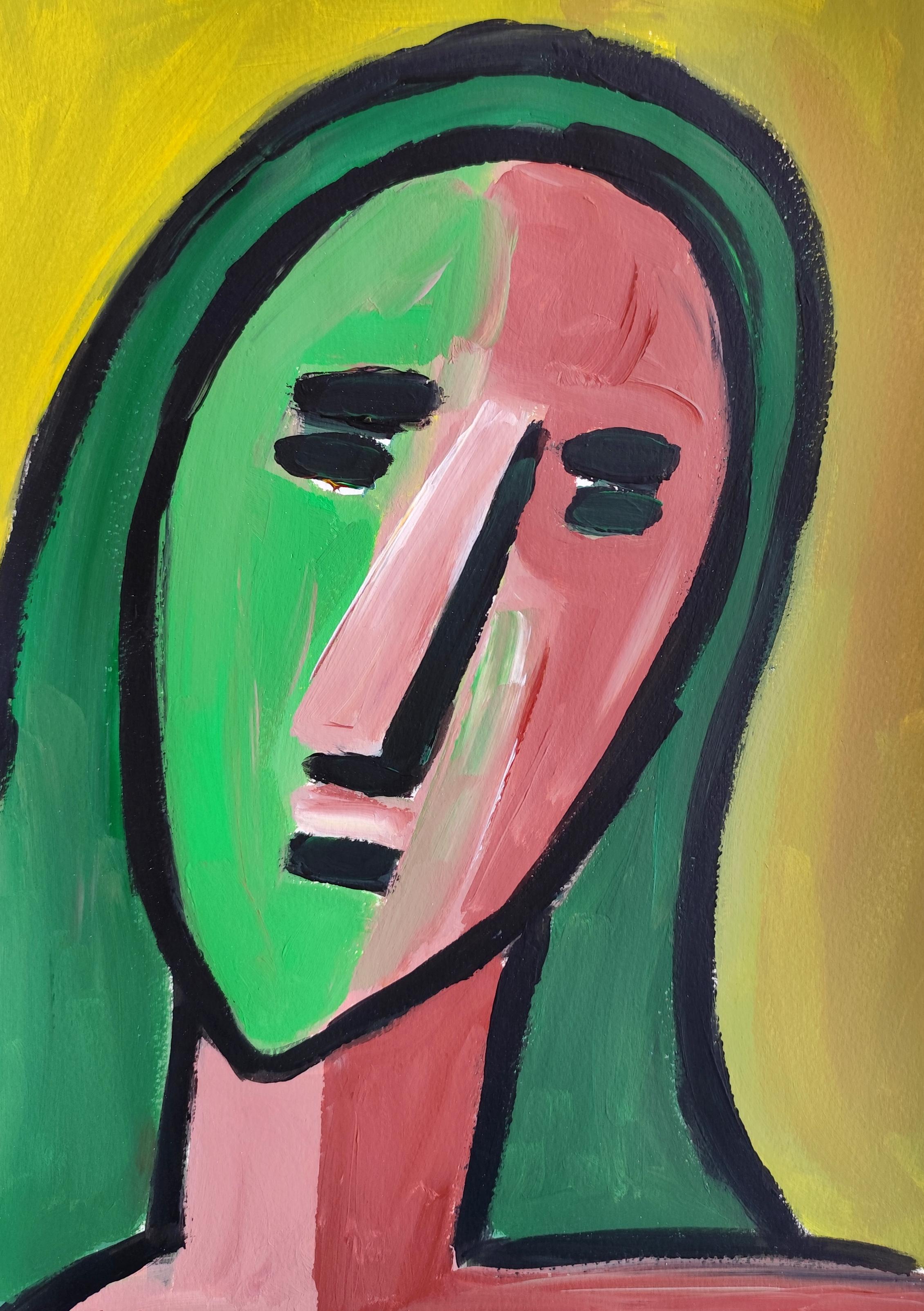 Contemporary abstract figurative woman's portrait on paper "Inner silence"