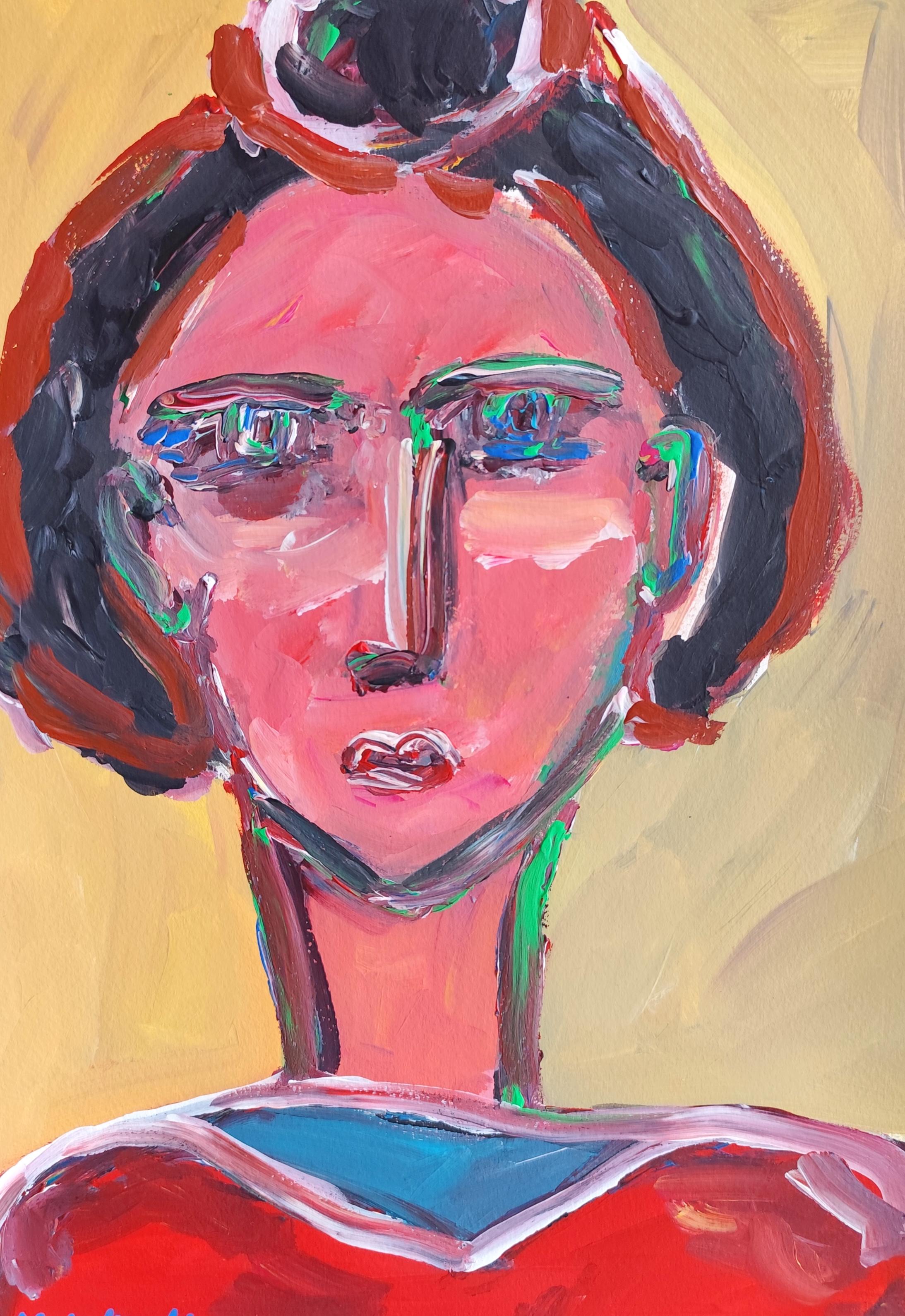Contemporary abstract figurative woman's portrait on paper "Silent beauty"