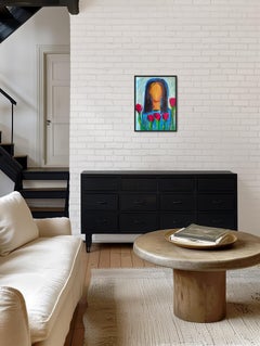 Contemporary abstract figurative woman's portrait on paper "Woman Flowered"