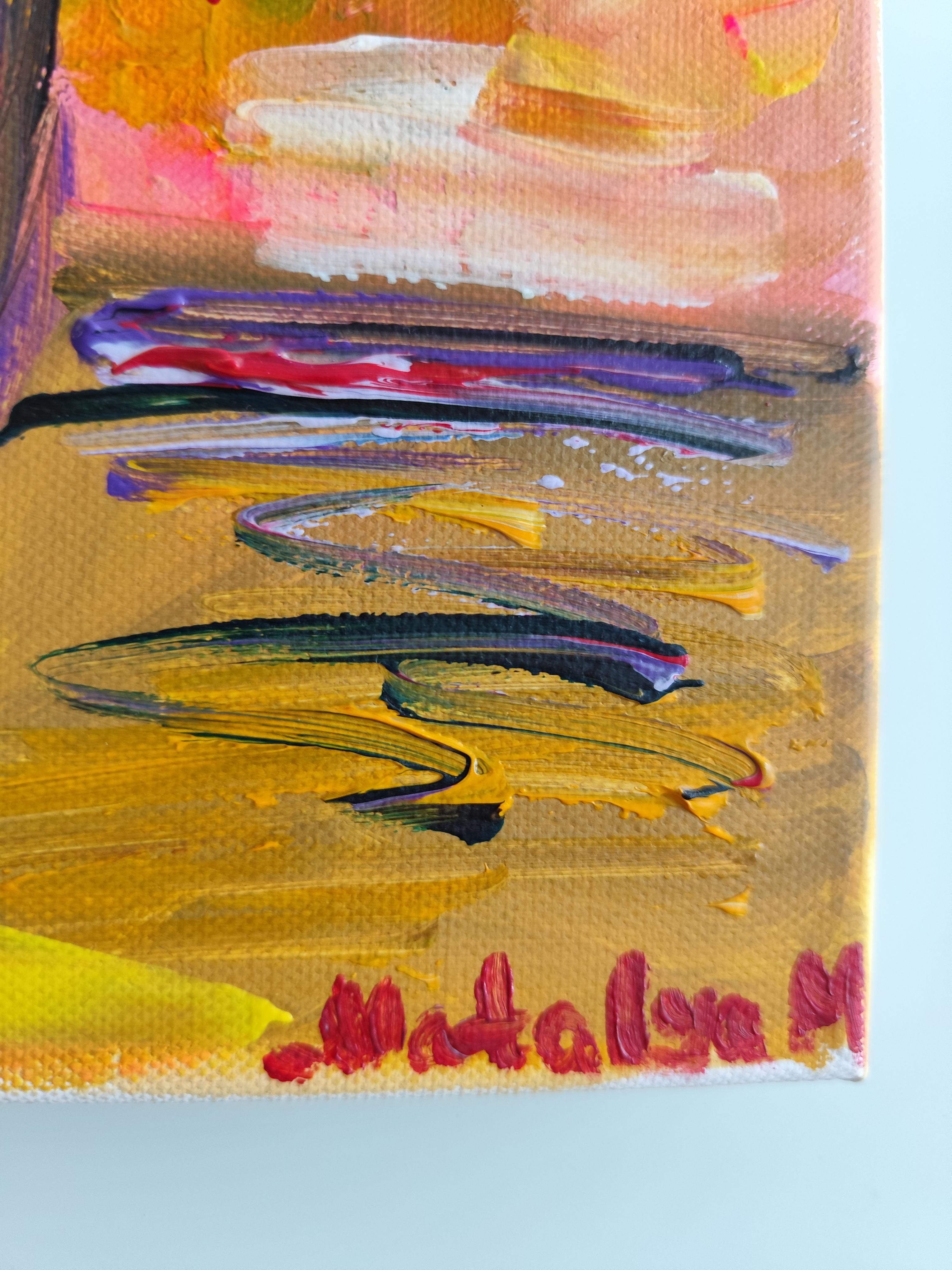 Pintura acrílica floral abstracta contemporánea sobre lienzo 