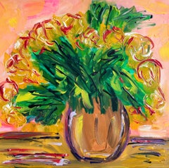 Contemporary abstract floral acrylic painting on canvas "Blooming in sunshine"