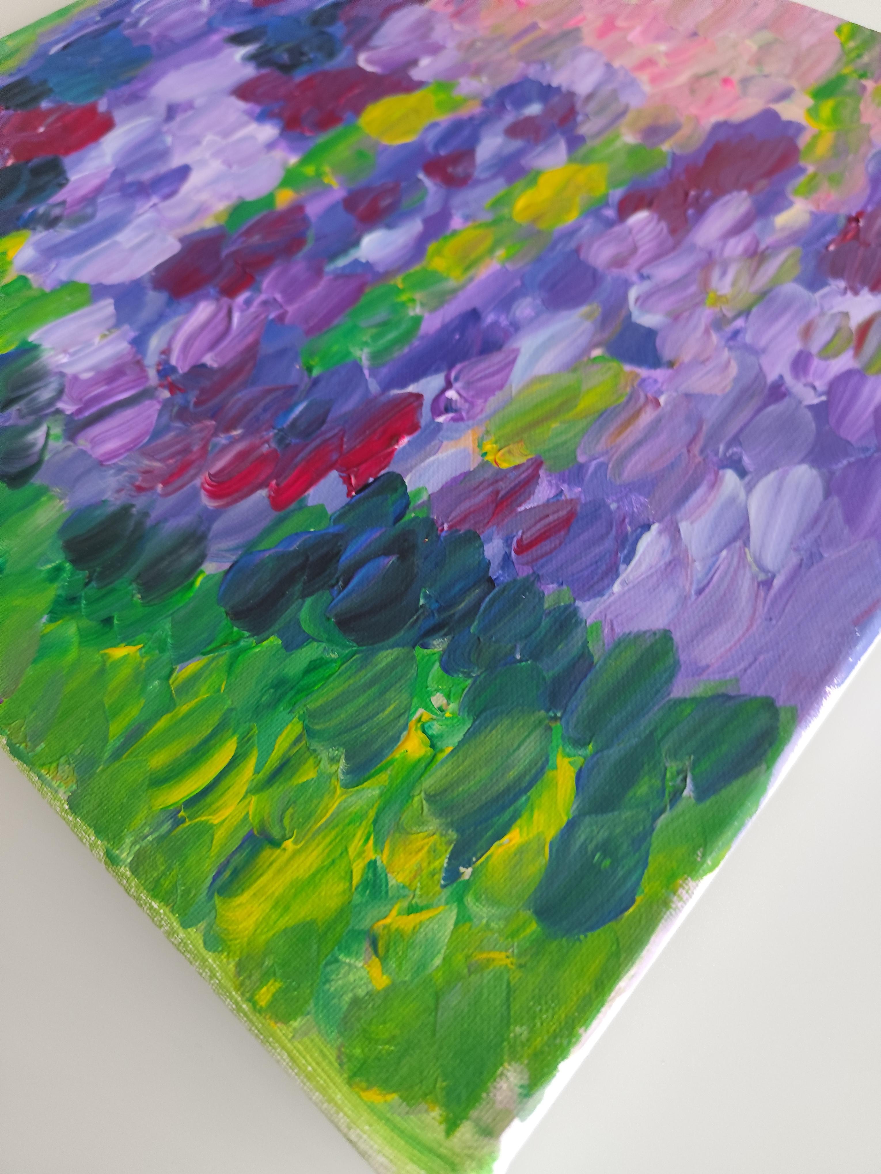 Peinture acrylique florale abstraite contemporaine sur toile 
