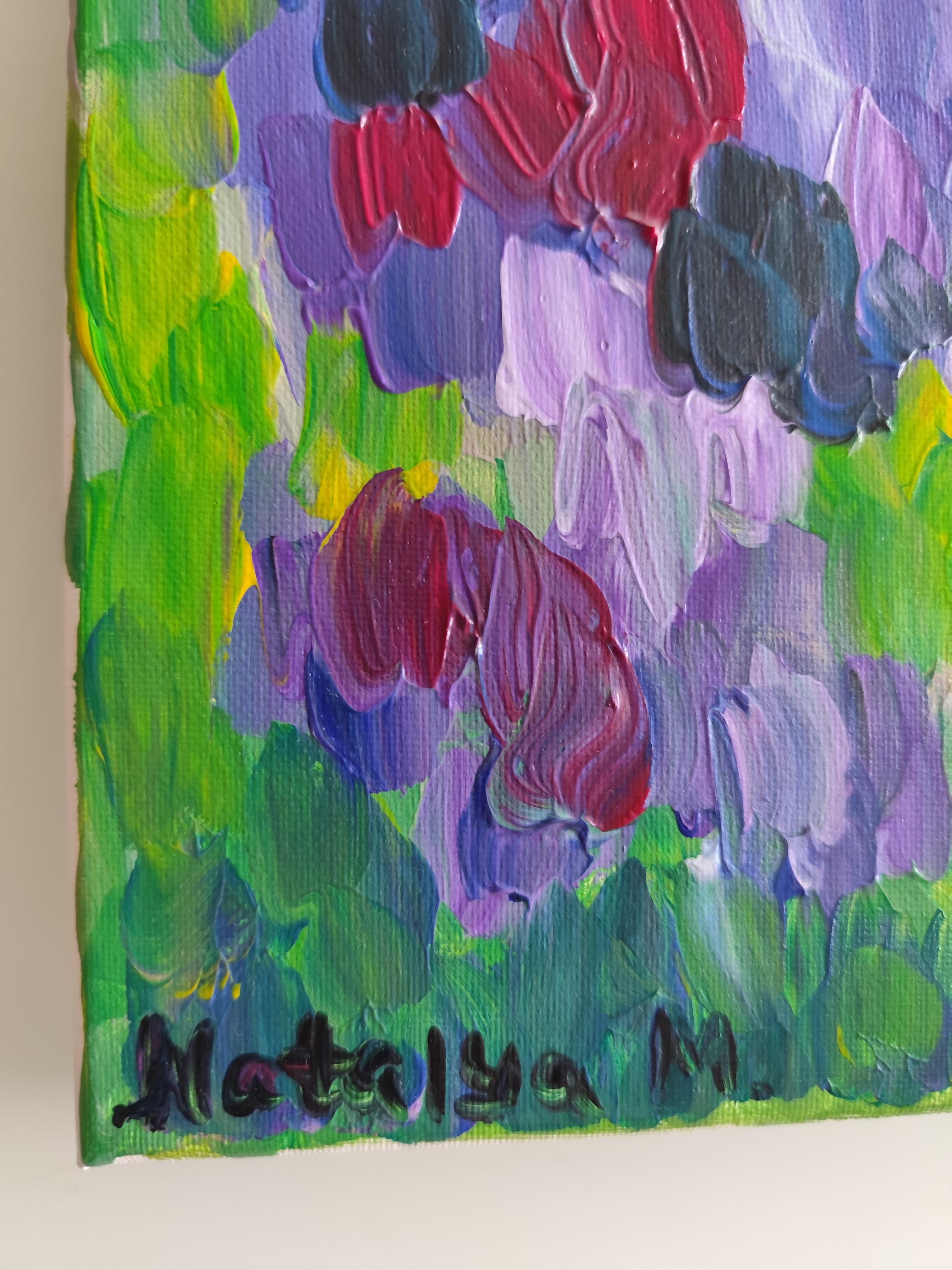 Peinture acrylique florale abstraite contemporaine sur toile 