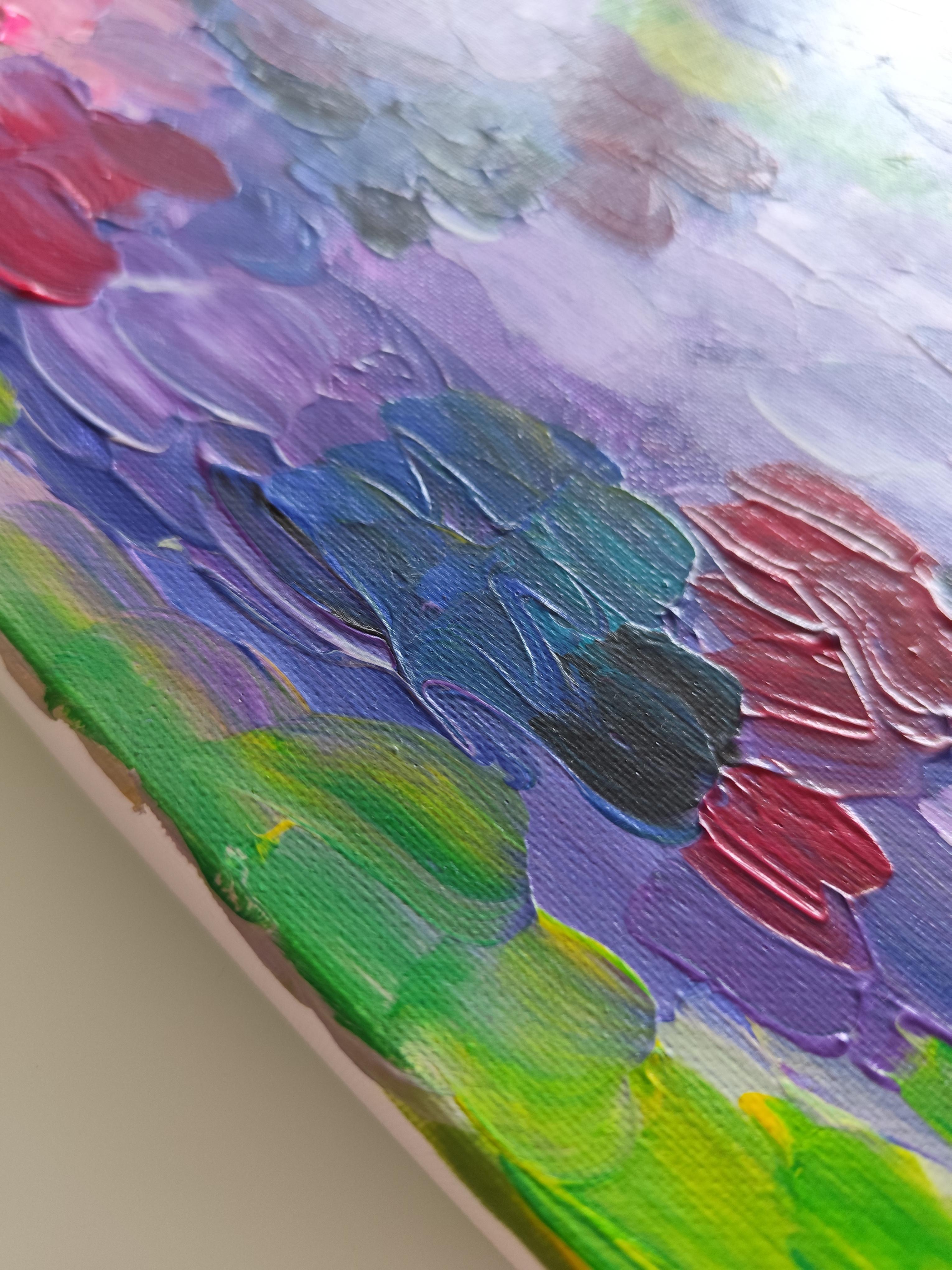 Peinture acrylique florale abstraite contemporaine sur toile 