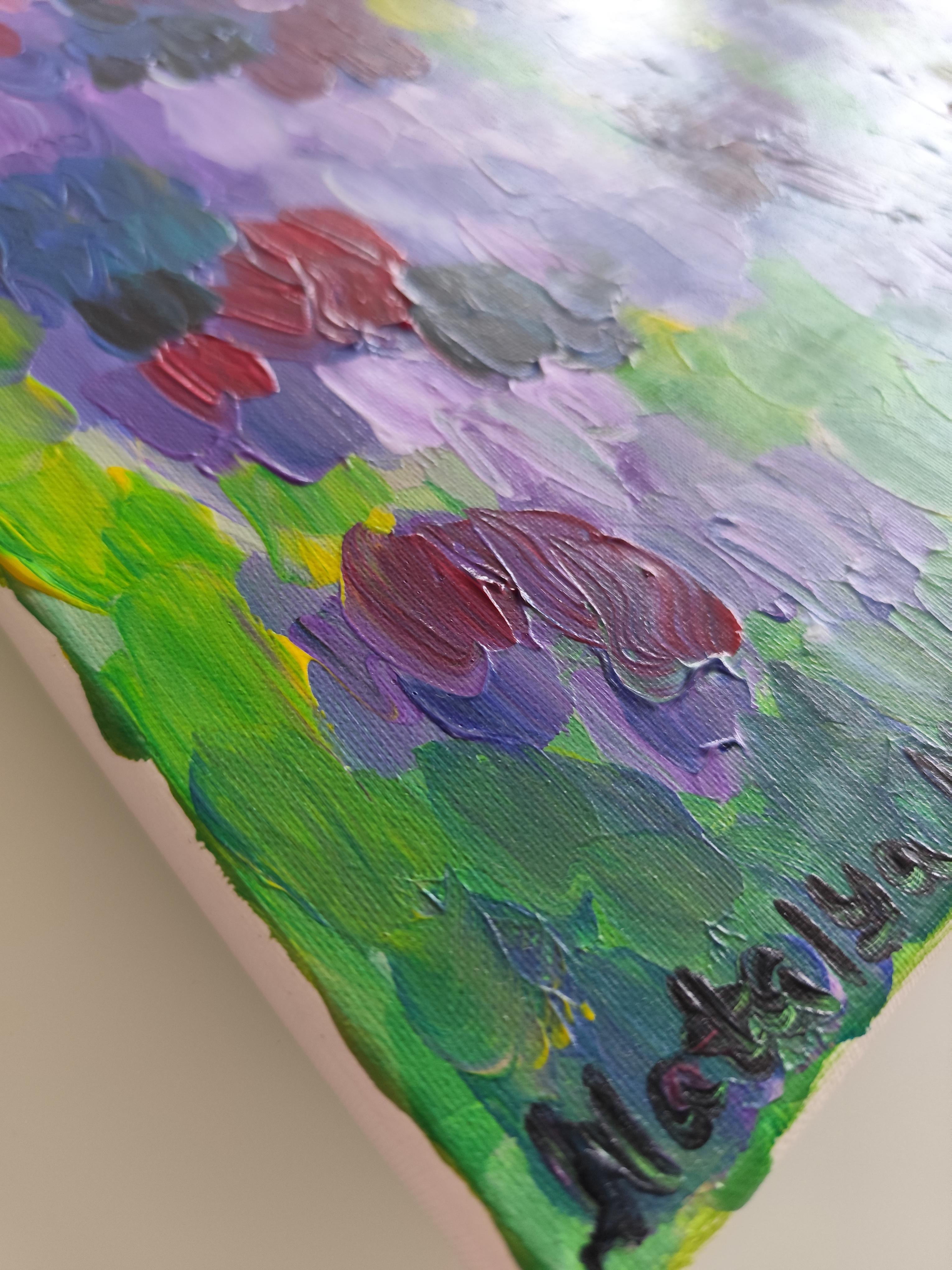 Peinture acrylique florale abstraite contemporaine sur toile 