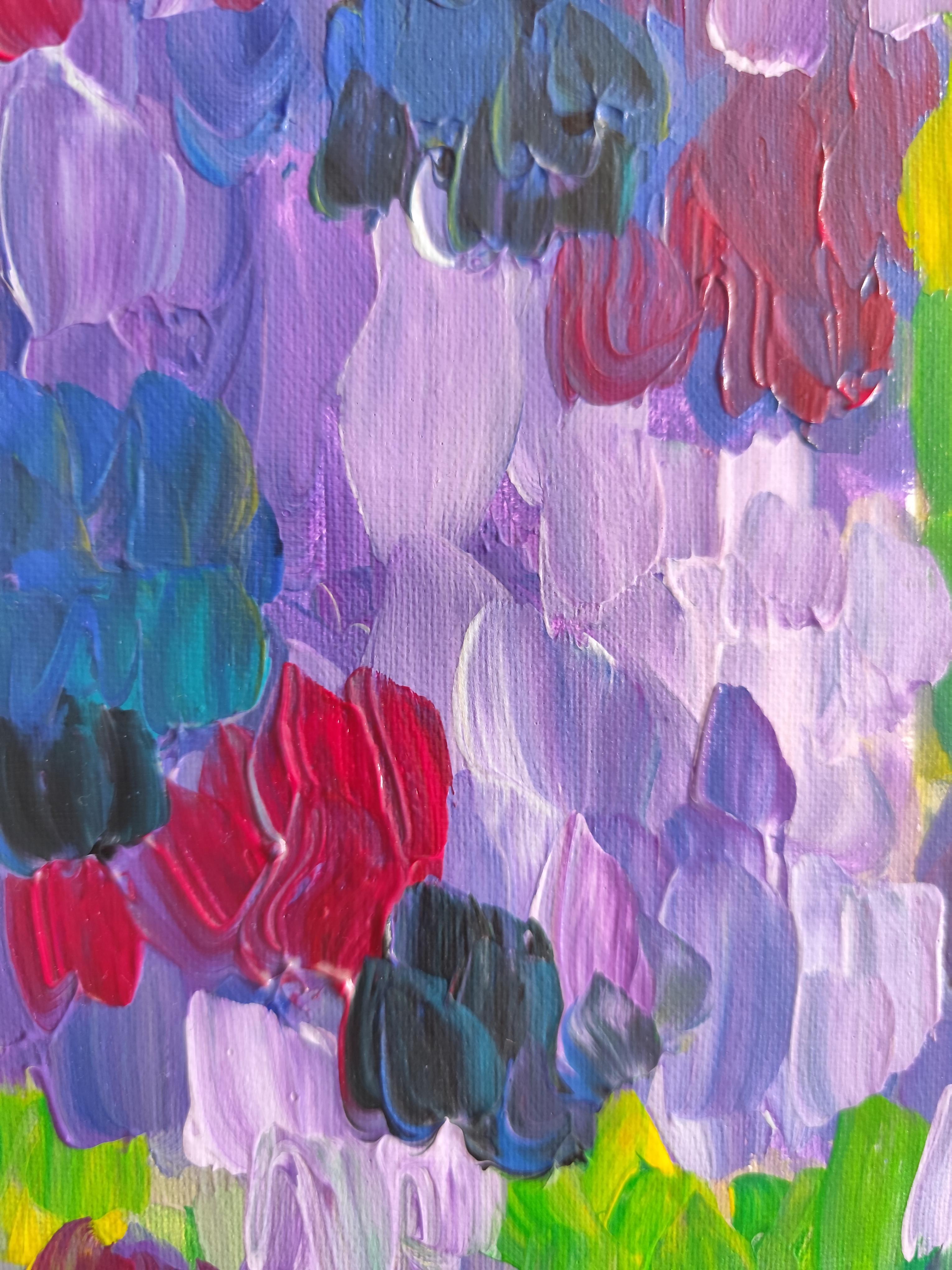 Peinture acrylique florale abstraite contemporaine sur toile 