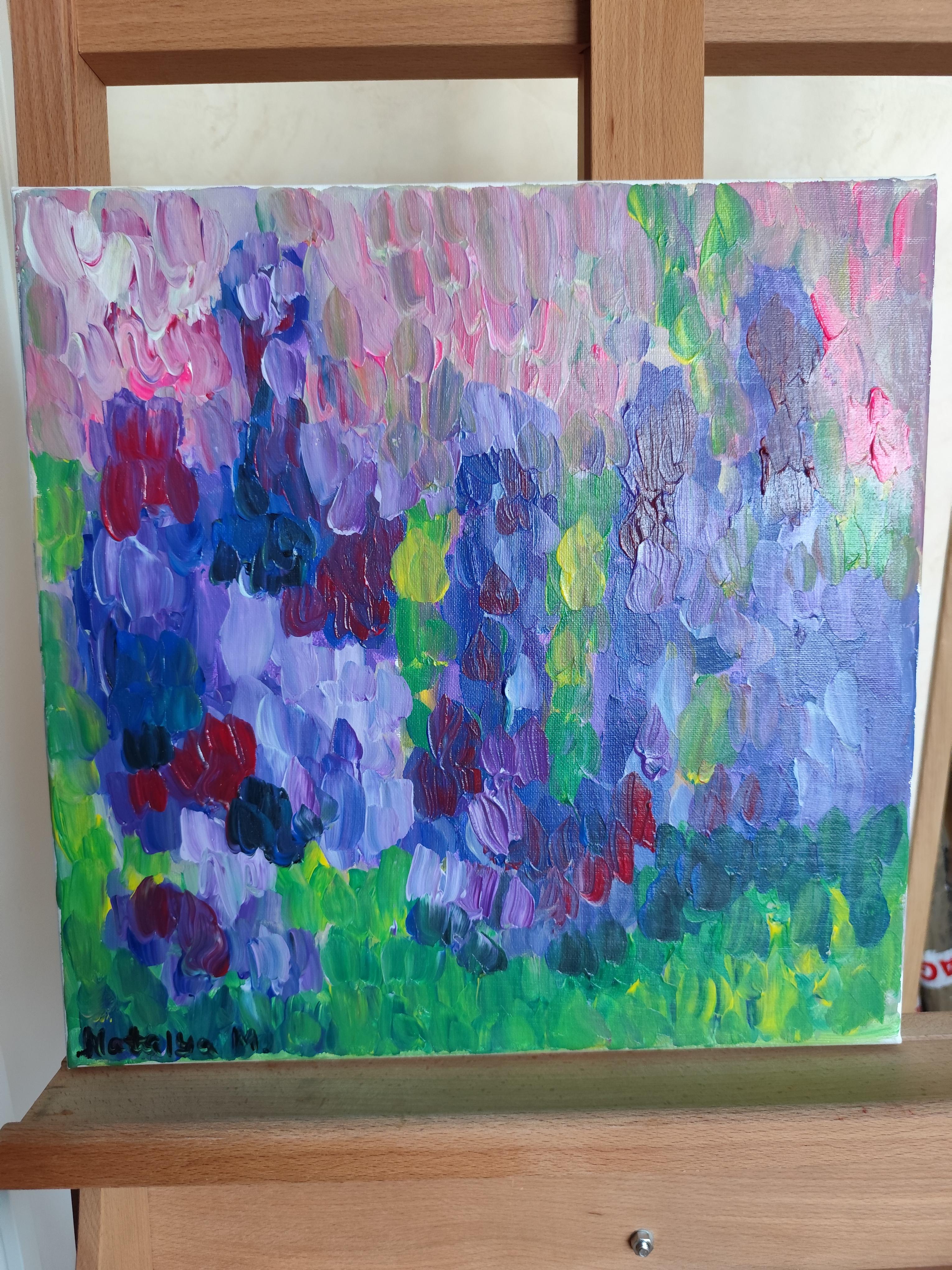 Peinture acrylique florale abstraite contemporaine sur toile 
