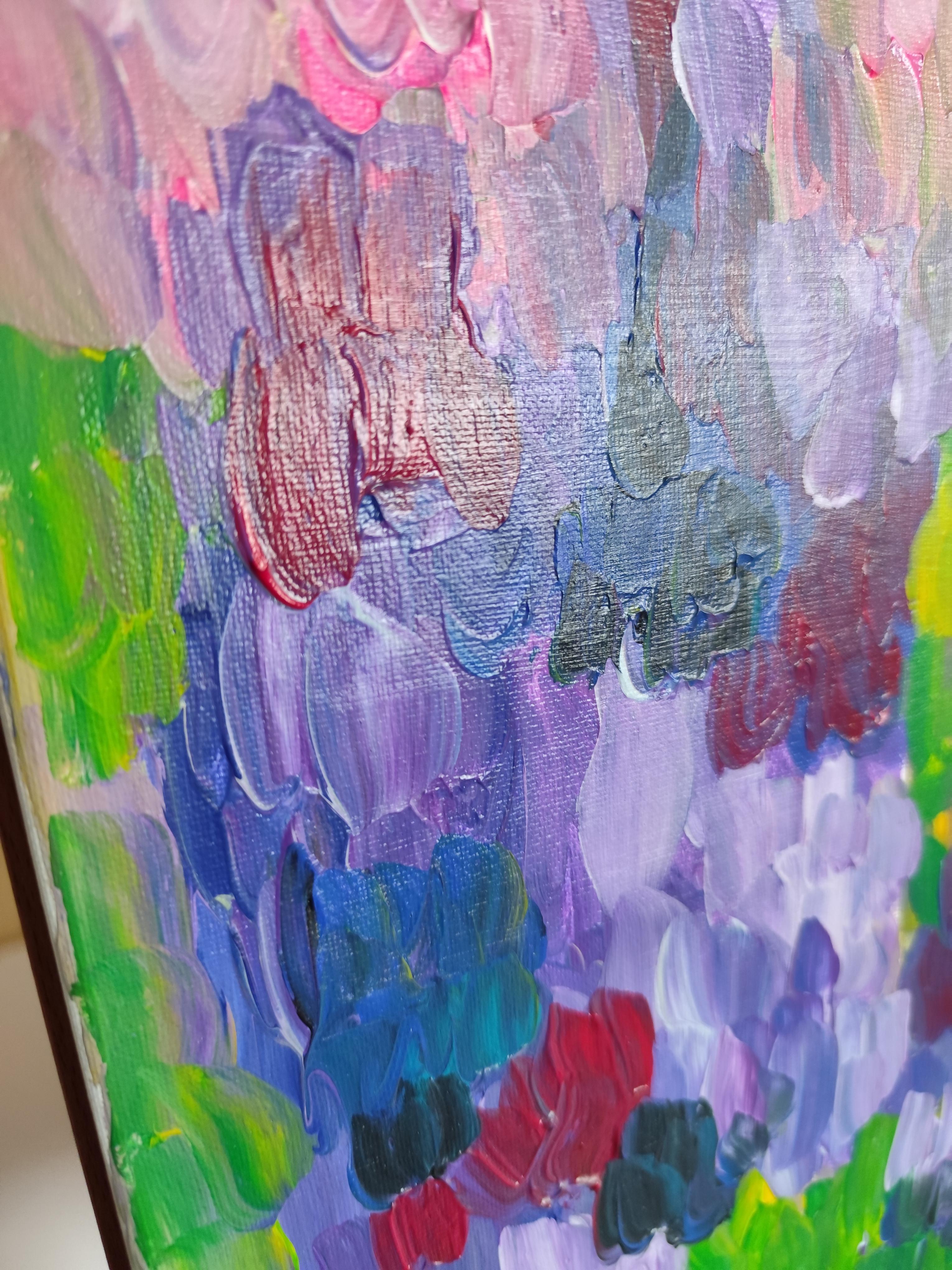 Peinture acrylique florale abstraite contemporaine sur toile 