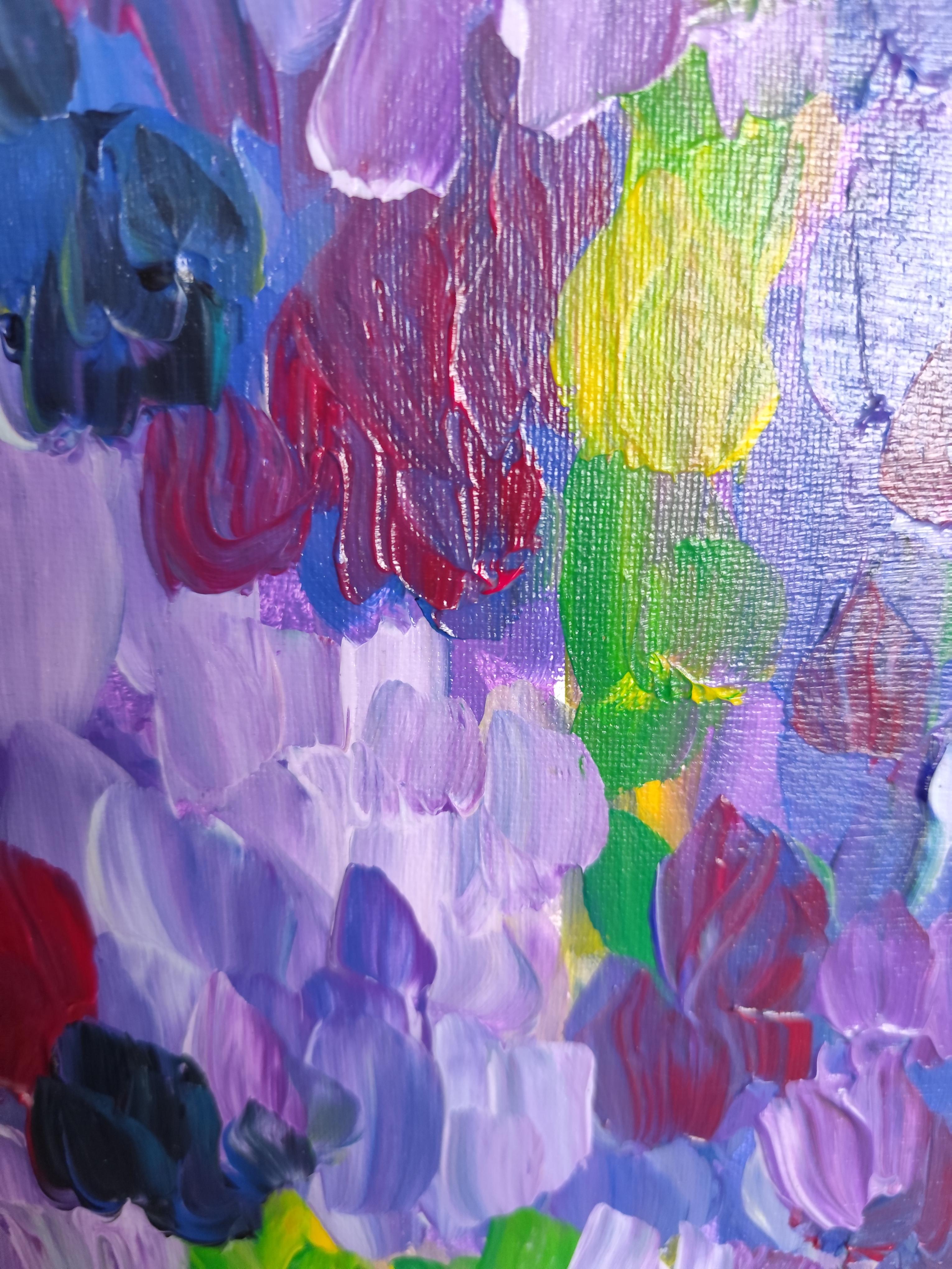 Peinture acrylique florale abstraite contemporaine sur toile 