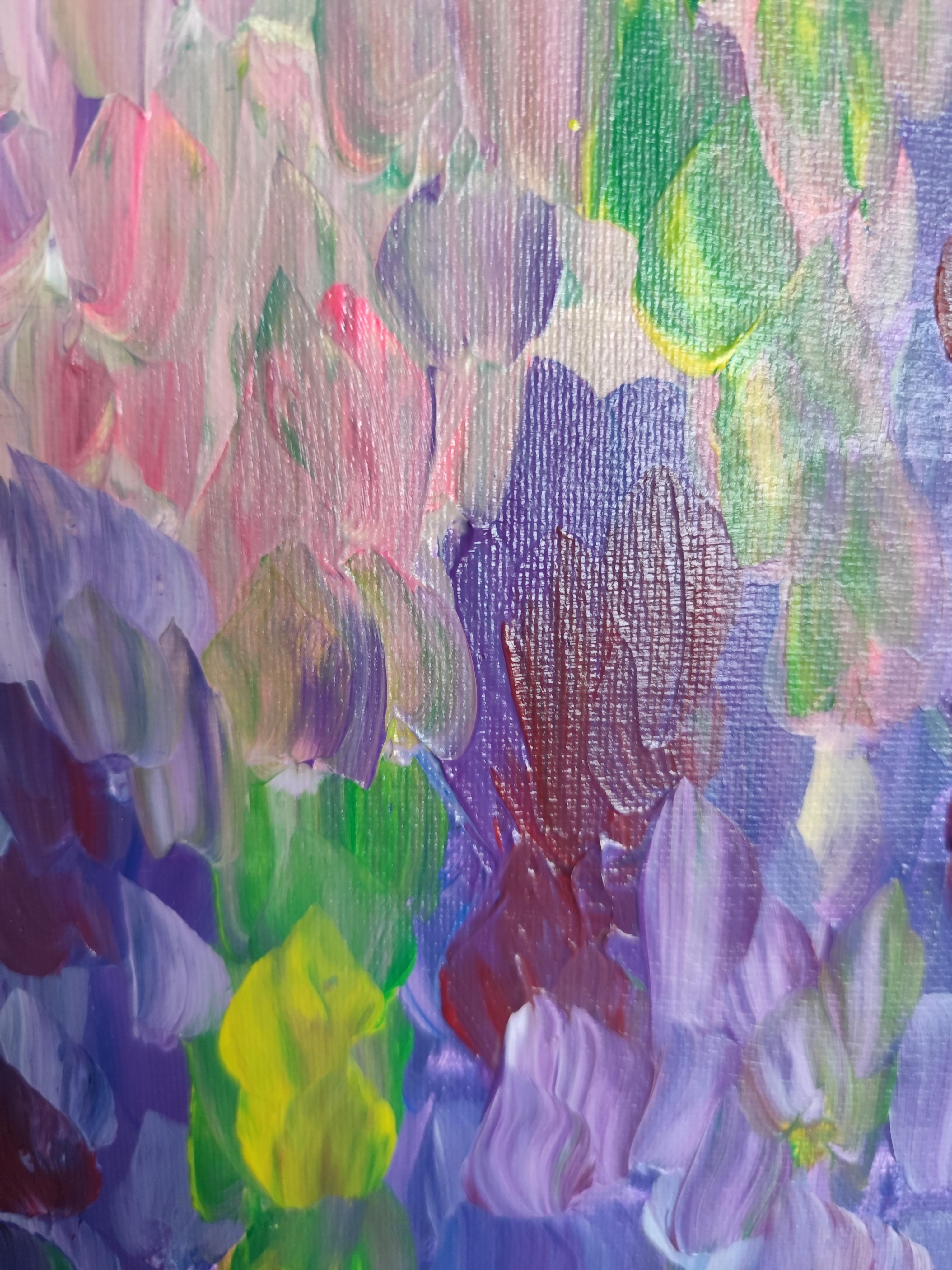 Peinture acrylique florale abstraite contemporaine sur toile 