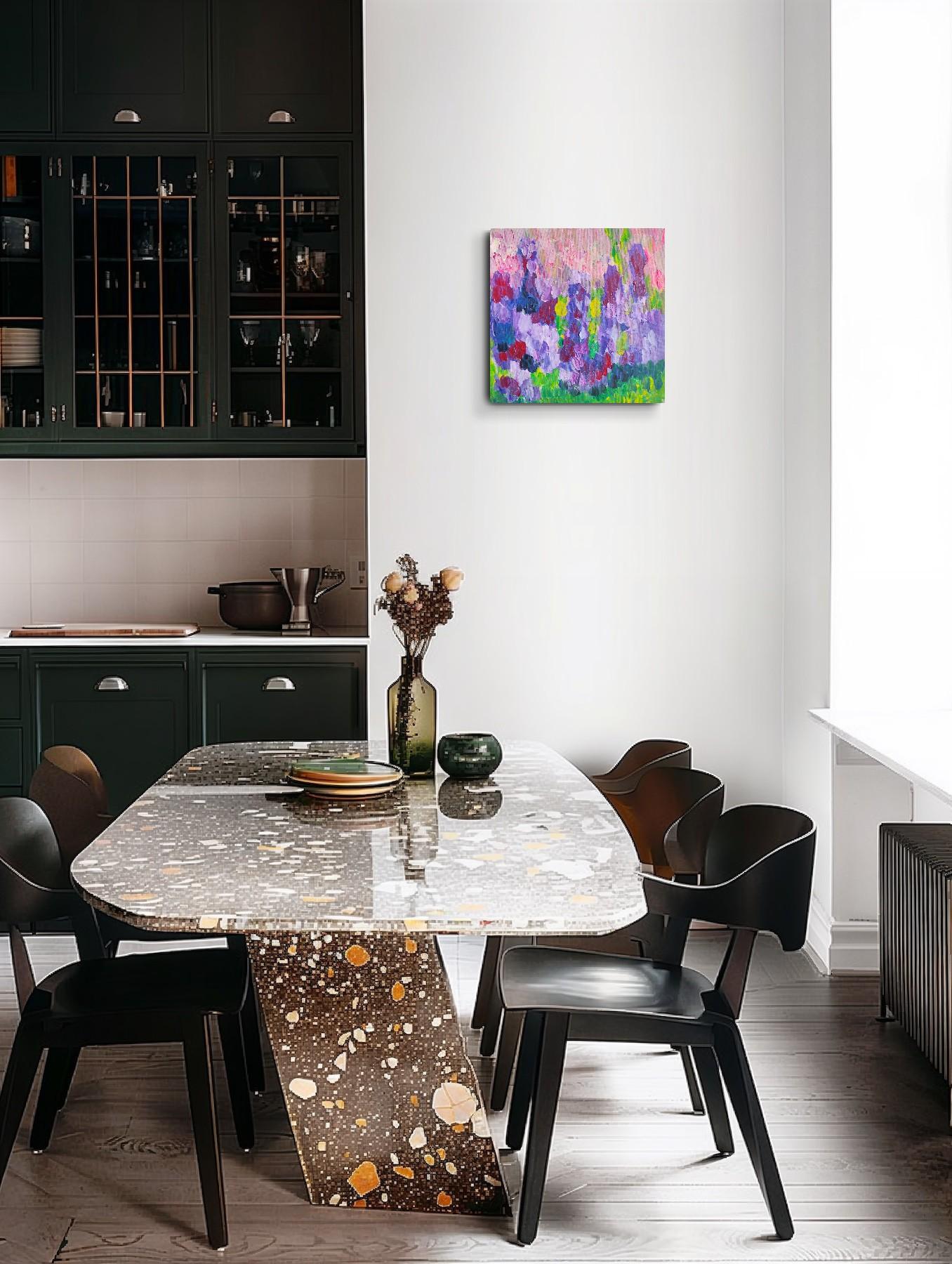 Peinture acrylique florale abstraite contemporaine sur toile 