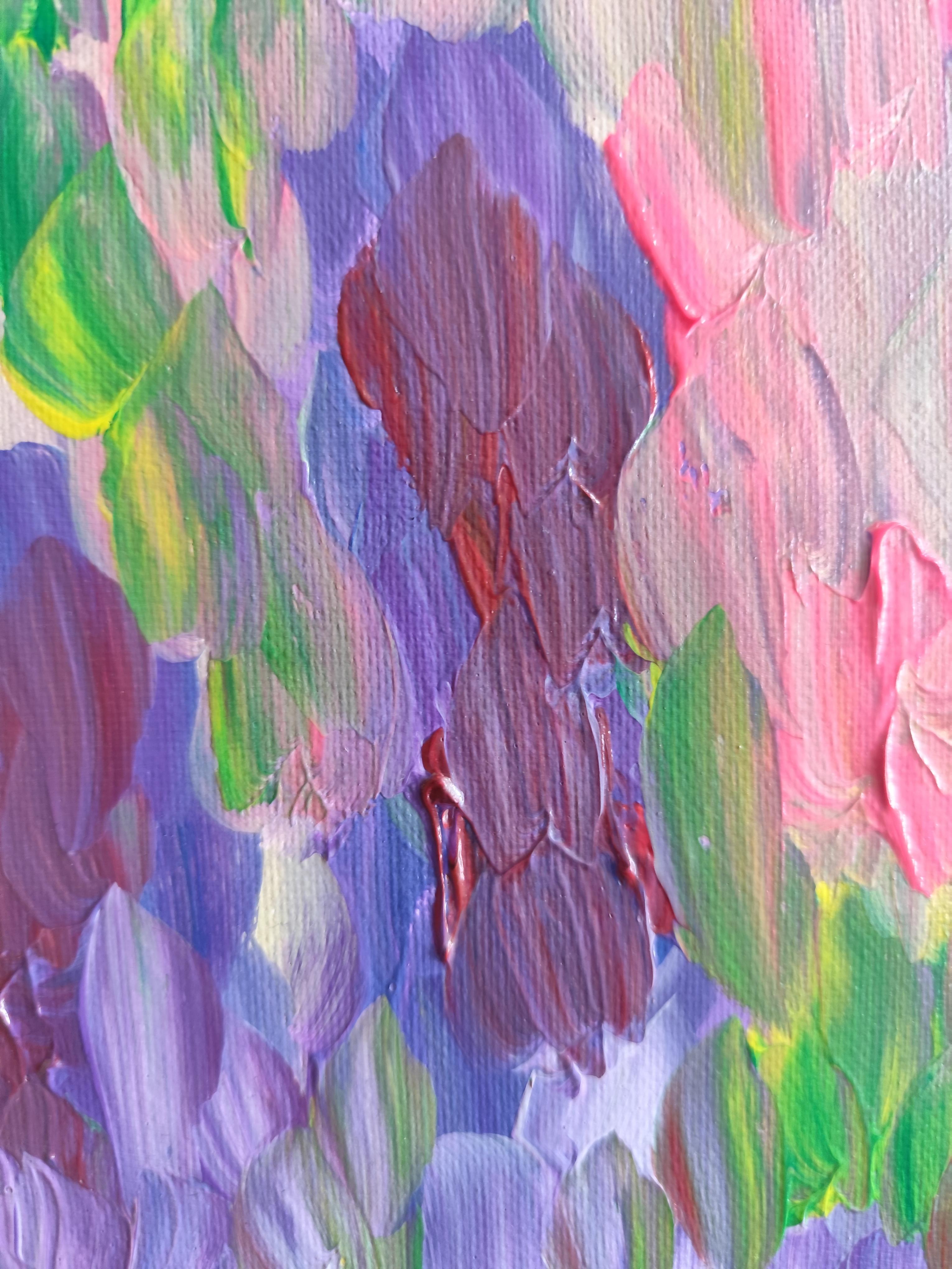 Peinture acrylique florale abstraite contemporaine sur toile 
