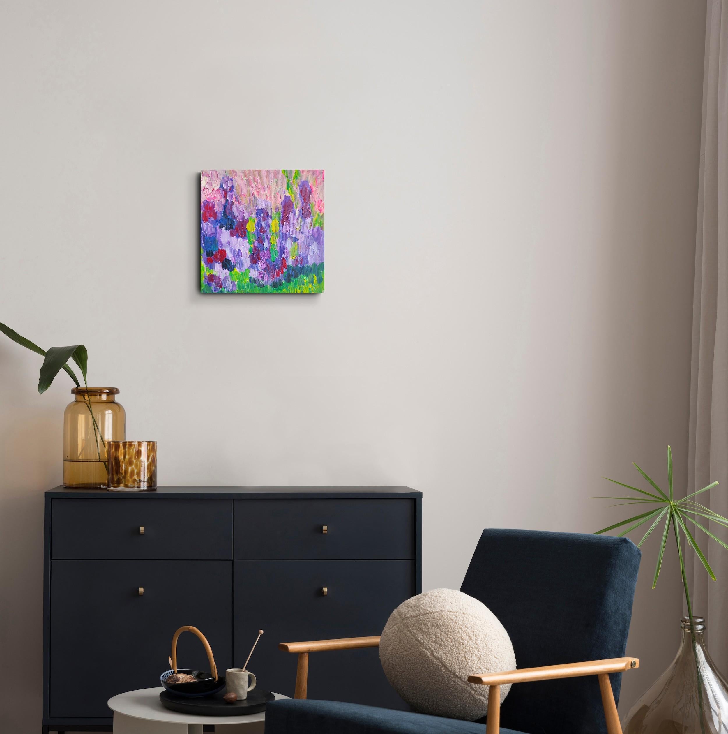 Peinture acrylique florale abstraite contemporaine sur toile 