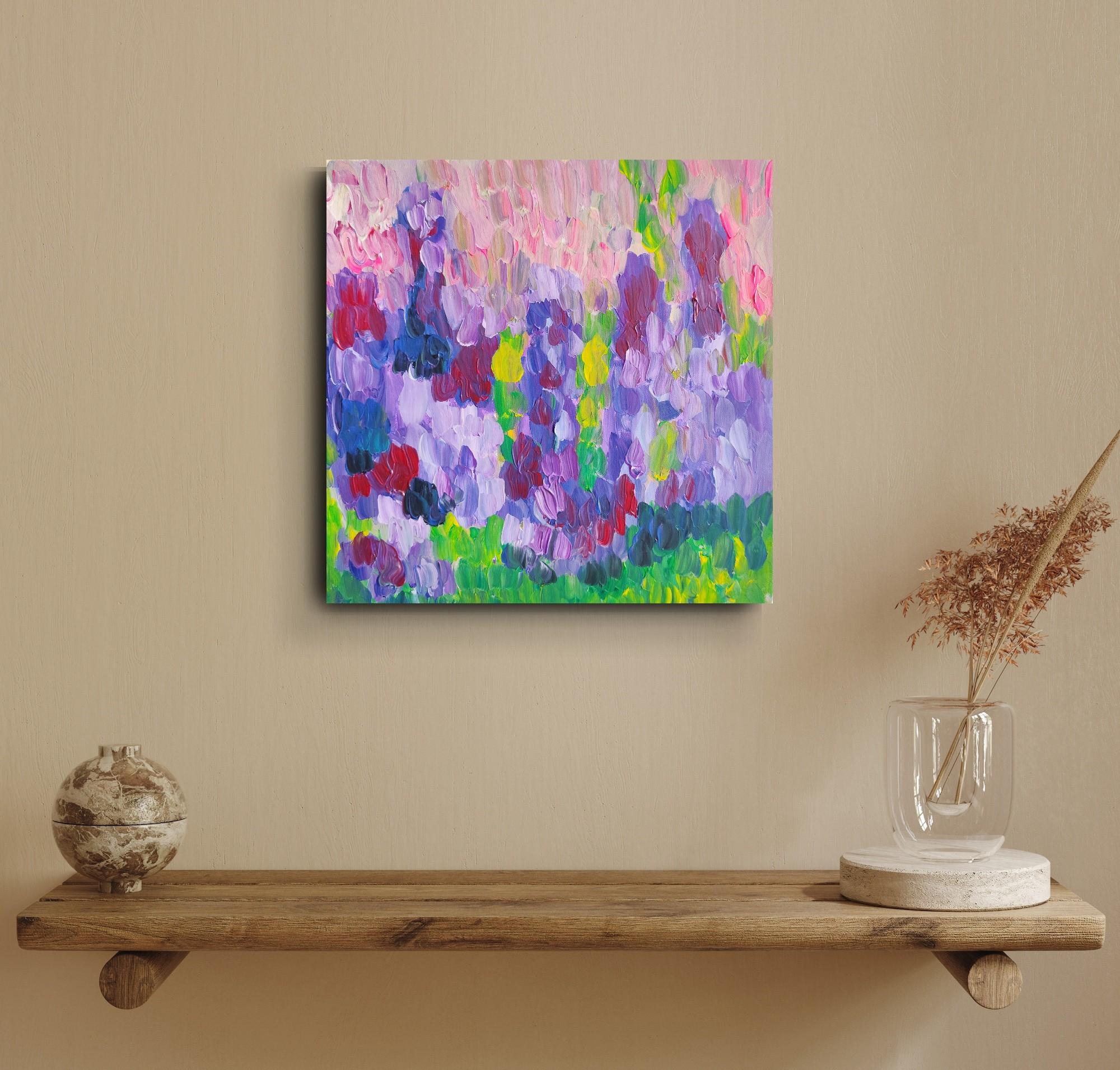 Peinture acrylique florale abstraite contemporaine sur toile 