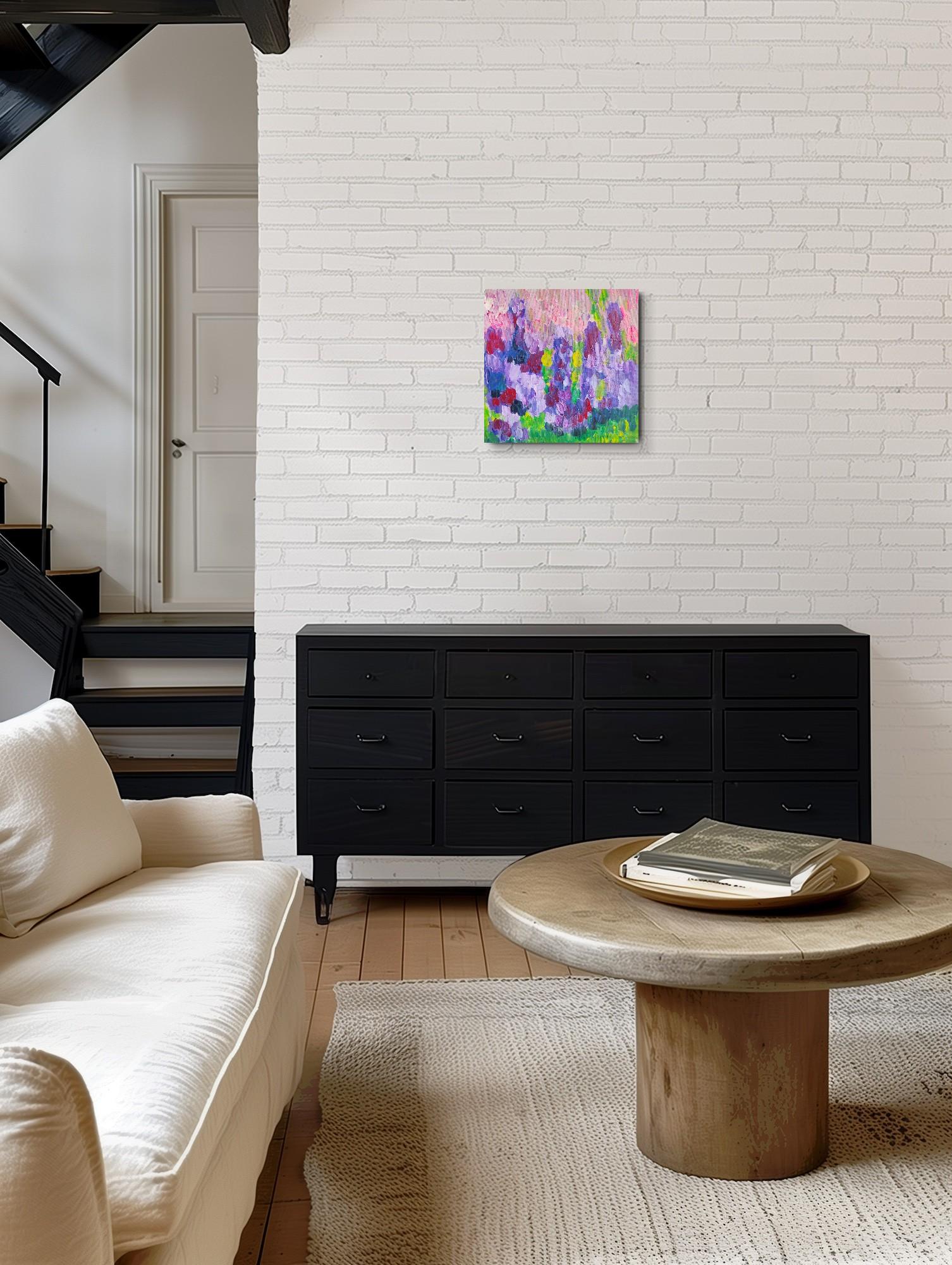 Peinture acrylique florale abstraite contemporaine sur toile 