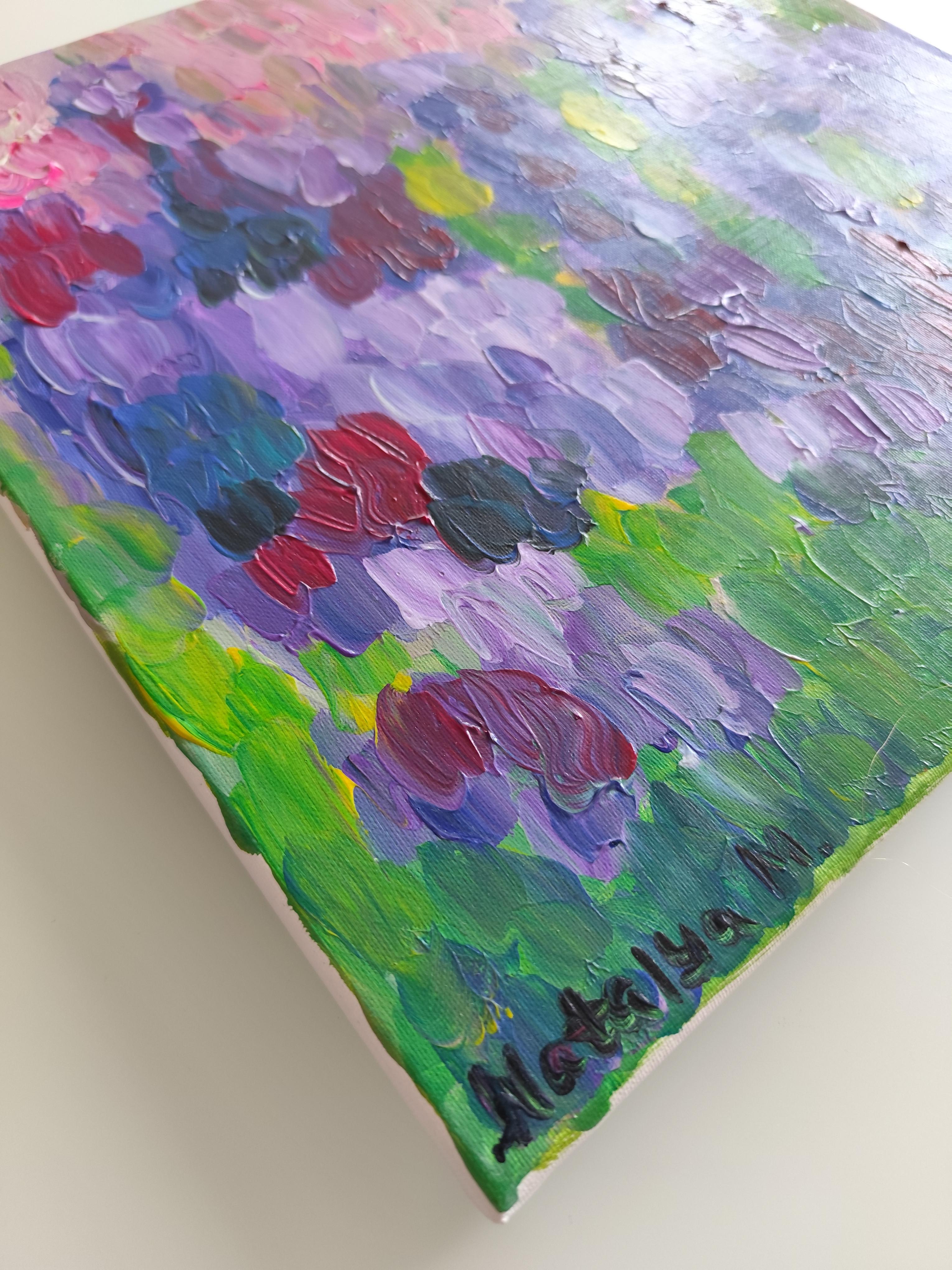 Peinture acrylique florale abstraite contemporaine sur toile 