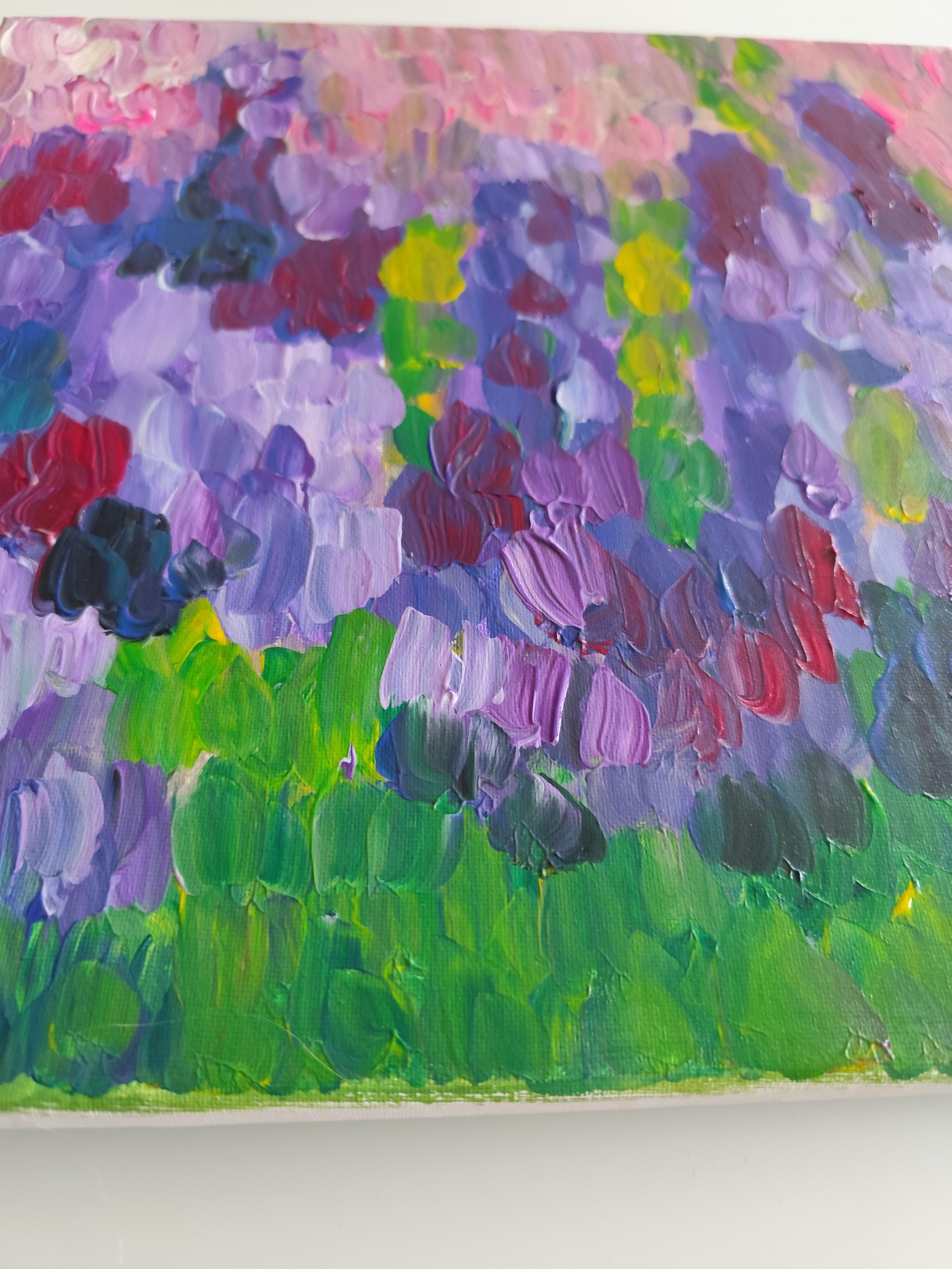 Peinture acrylique florale abstraite contemporaine sur toile 