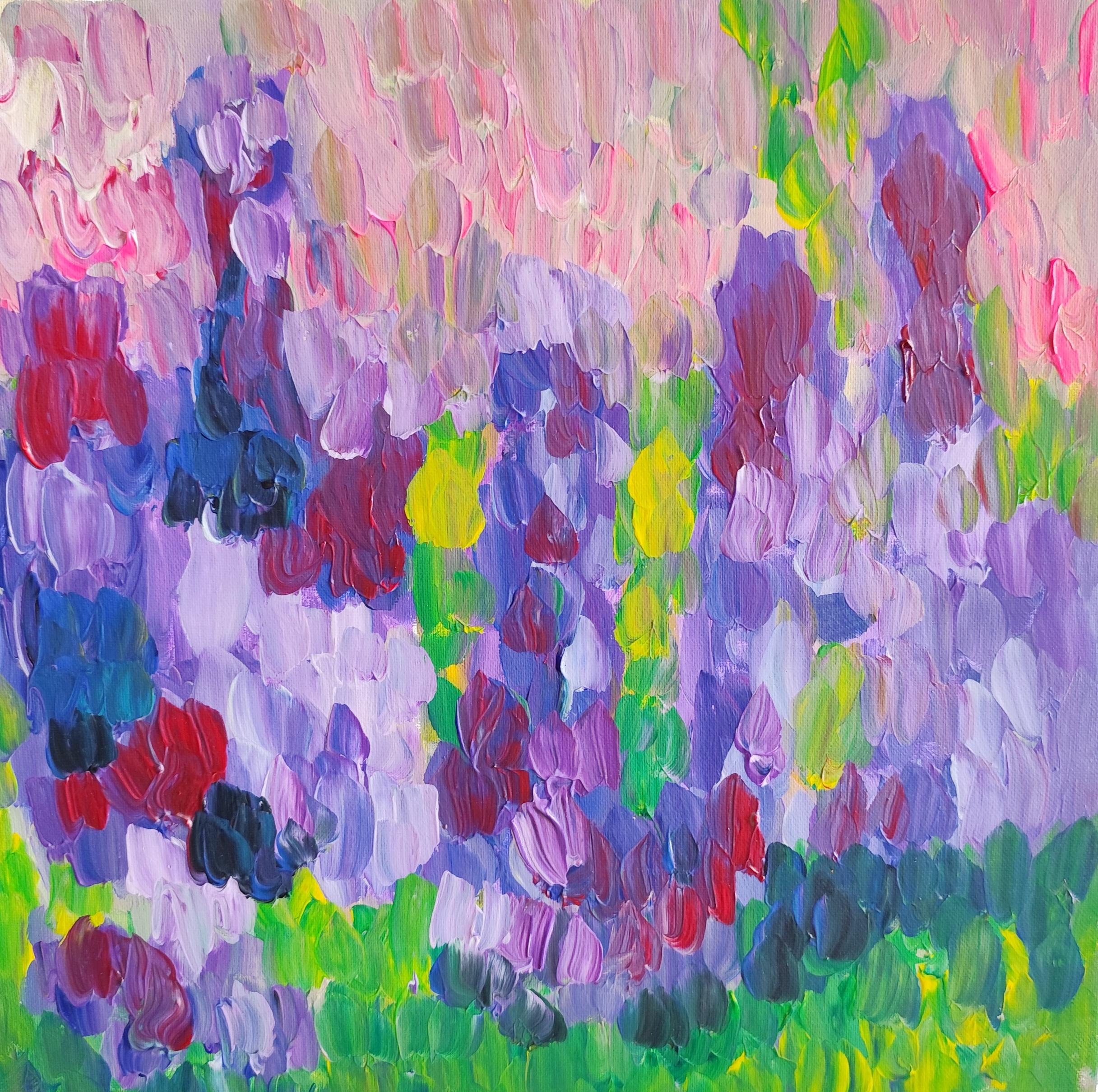Abstract Painting Mougenot Natalya - Peinture acrylique florale abstraite contemporaine sur toile "Symphonie d'iris"