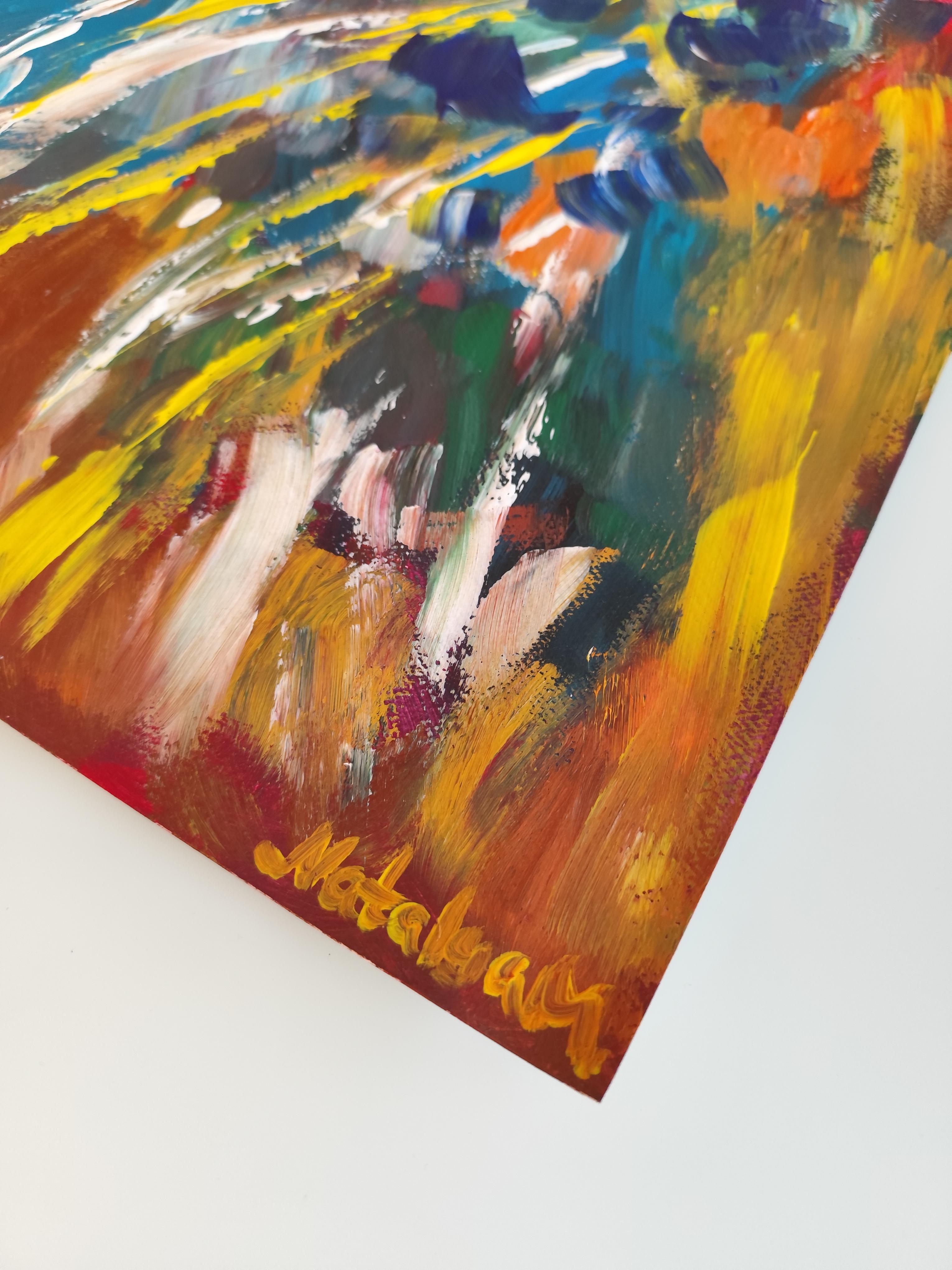 Contemporary abstract  floral acrylic painting on paper 