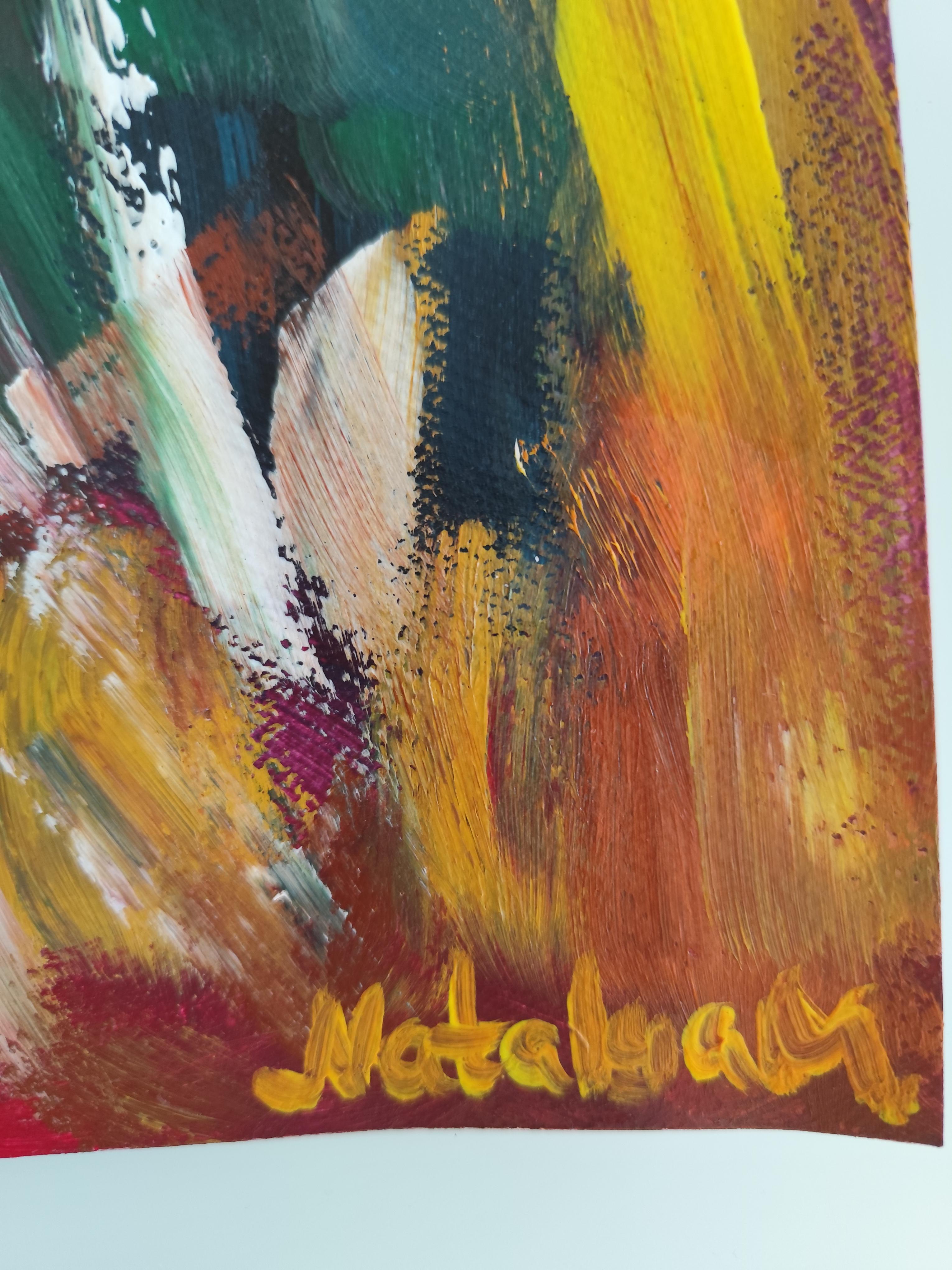 Contemporary abstract  floral acrylic painting on paper 