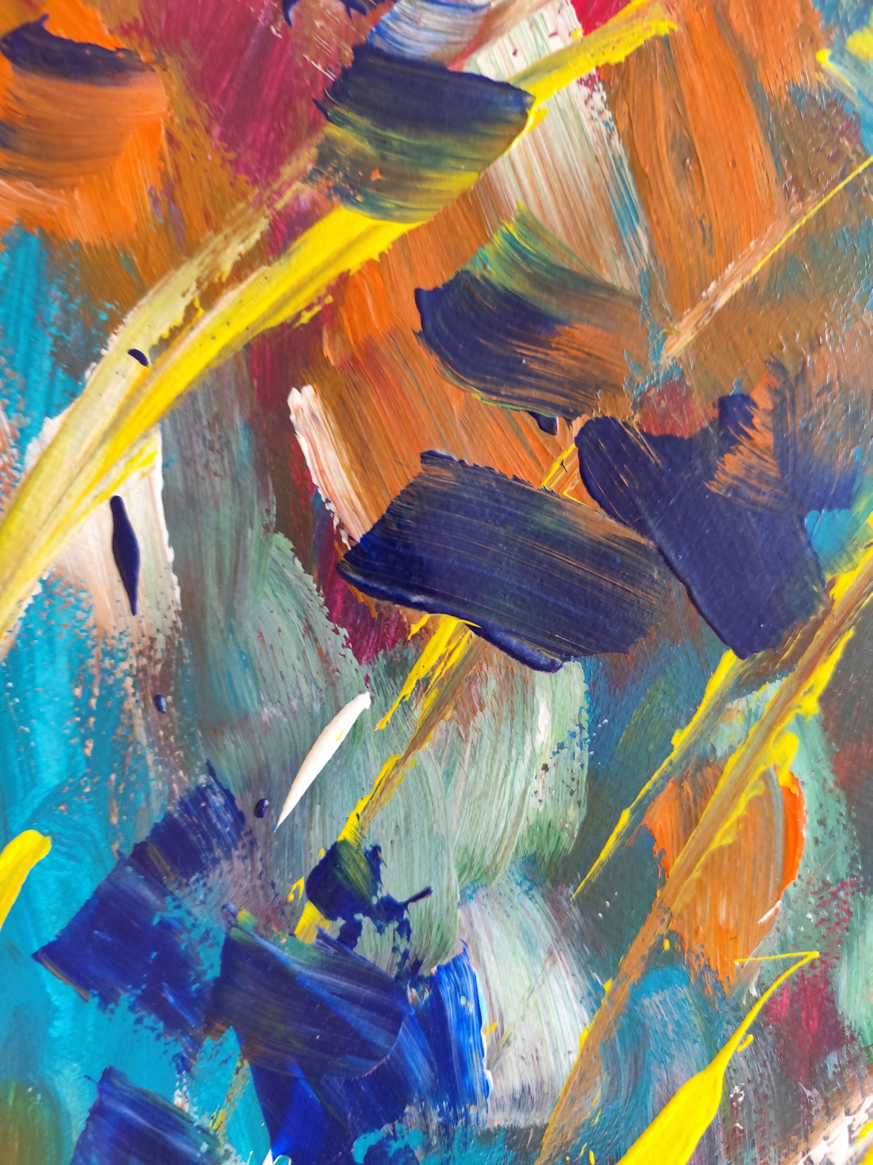 Contemporary abstract  floral acrylic painting on paper 