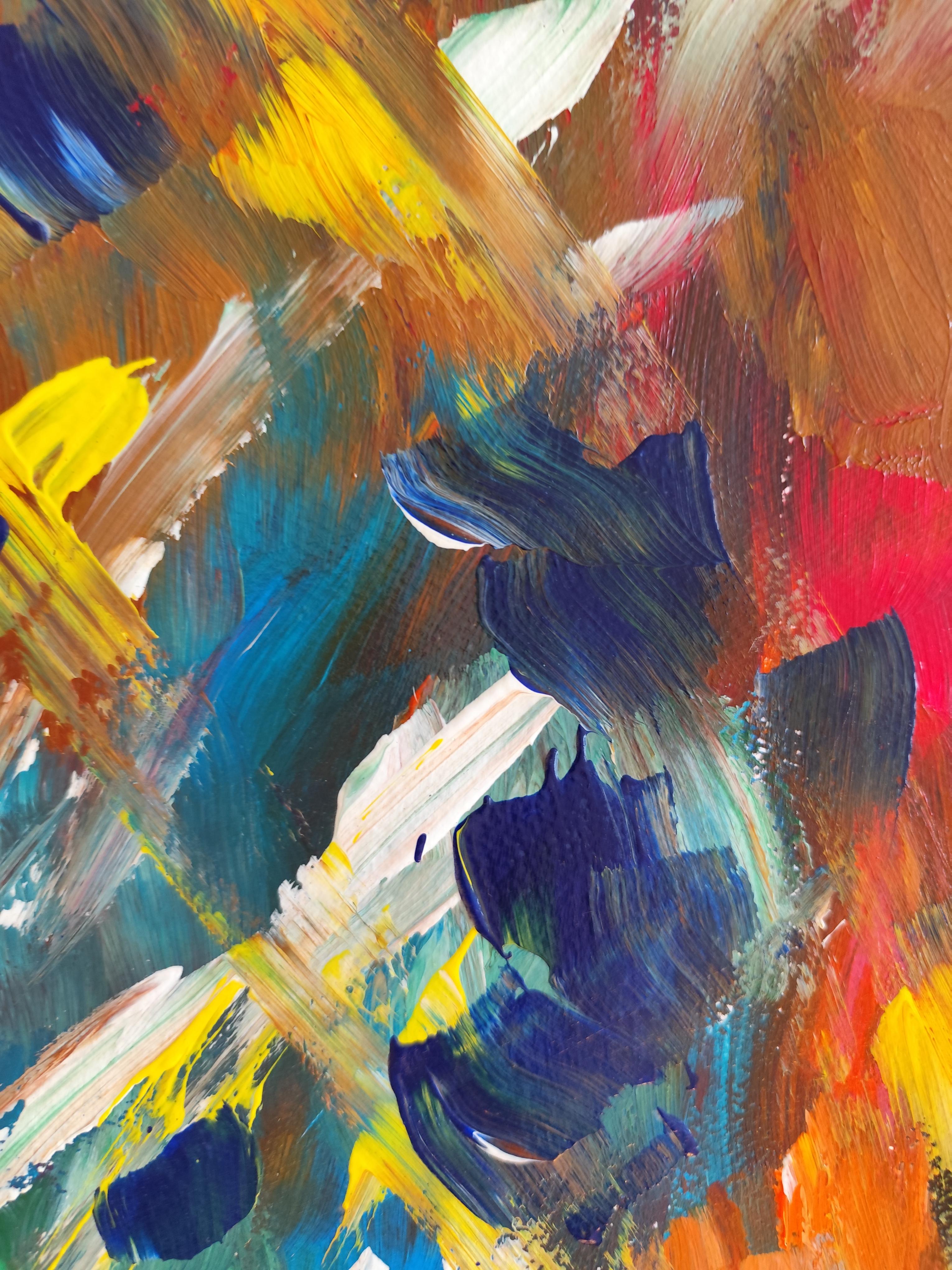 Contemporary abstract  floral acrylic painting on paper 