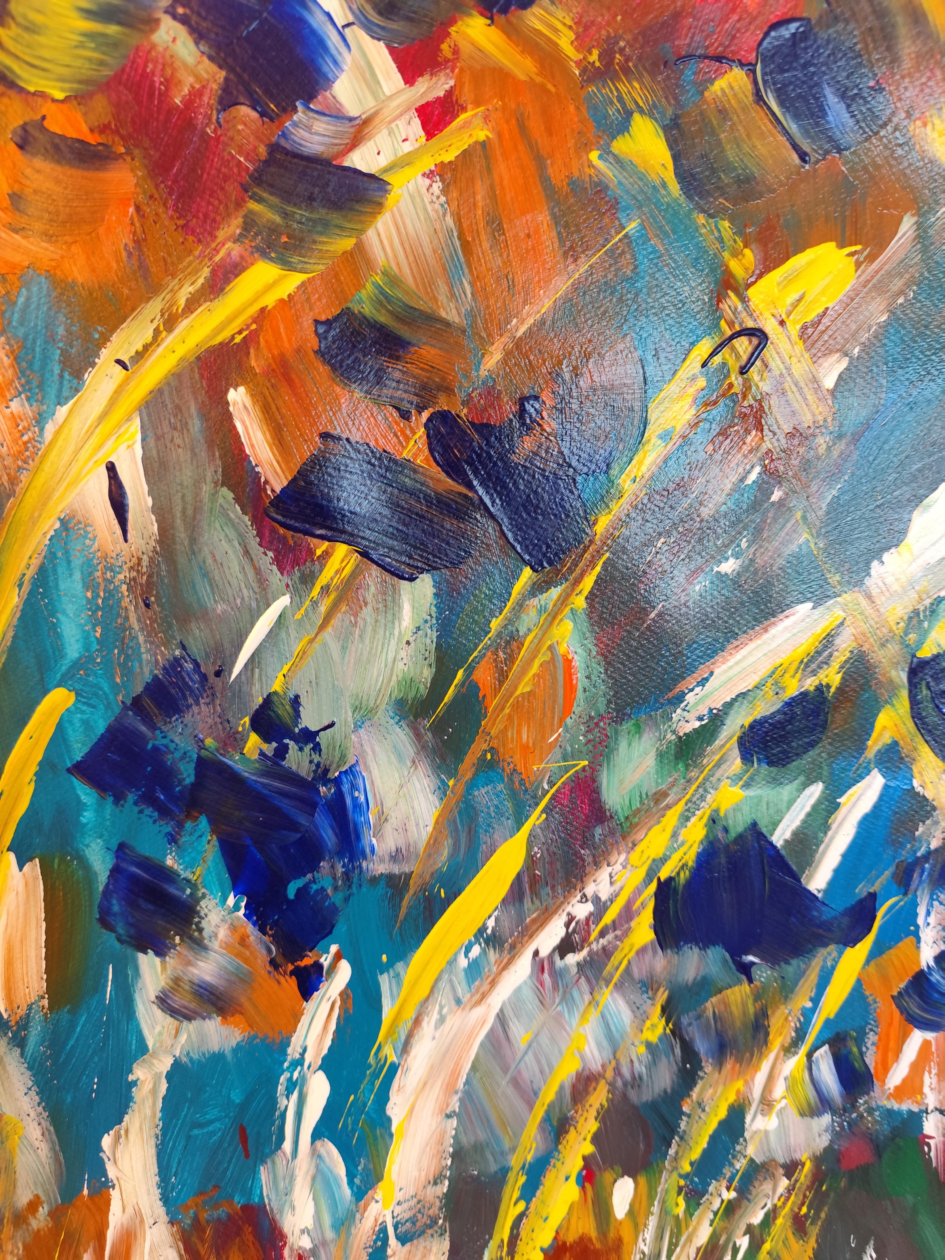 Contemporary abstract  floral acrylic painting on paper 