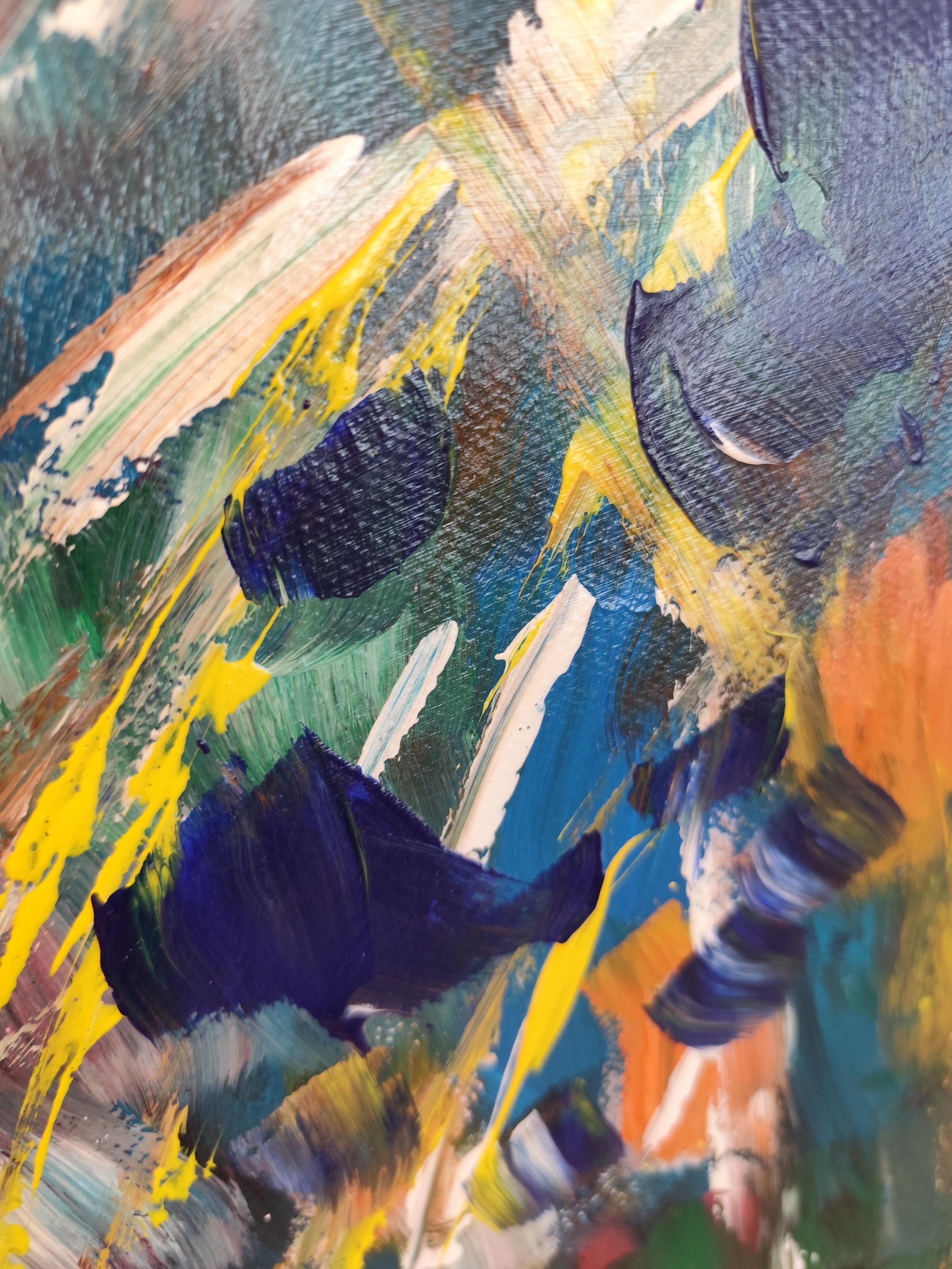 Contemporary abstract  floral acrylic painting on paper 
