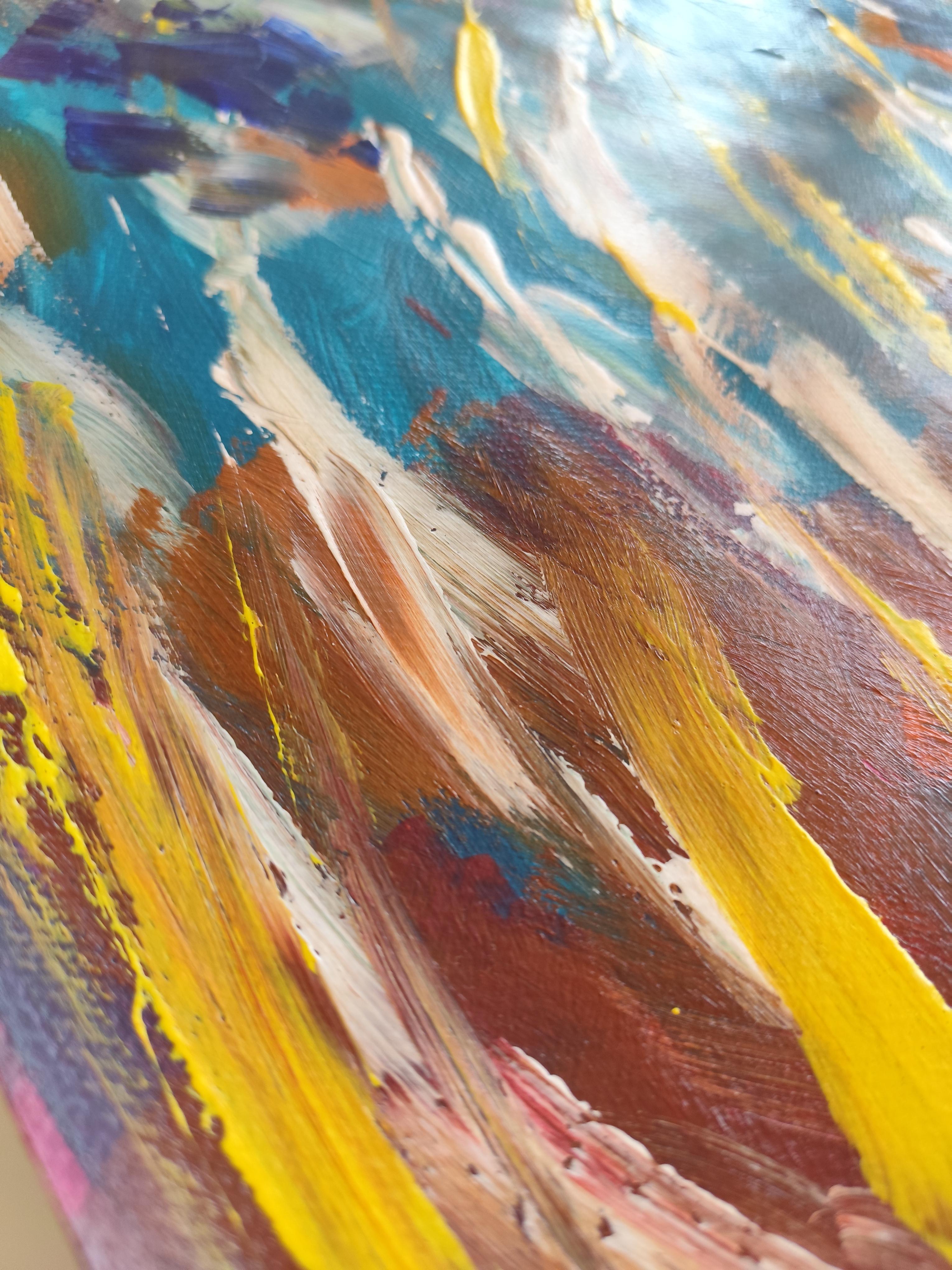 Contemporary abstract  floral acrylic painting on paper 