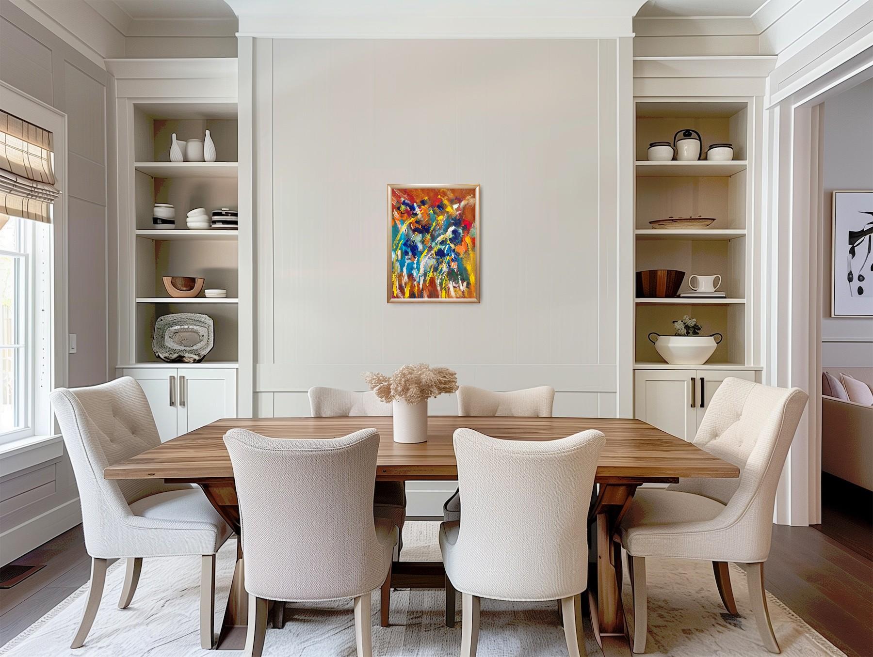 Contemporary abstract  floral acrylic painting on paper 