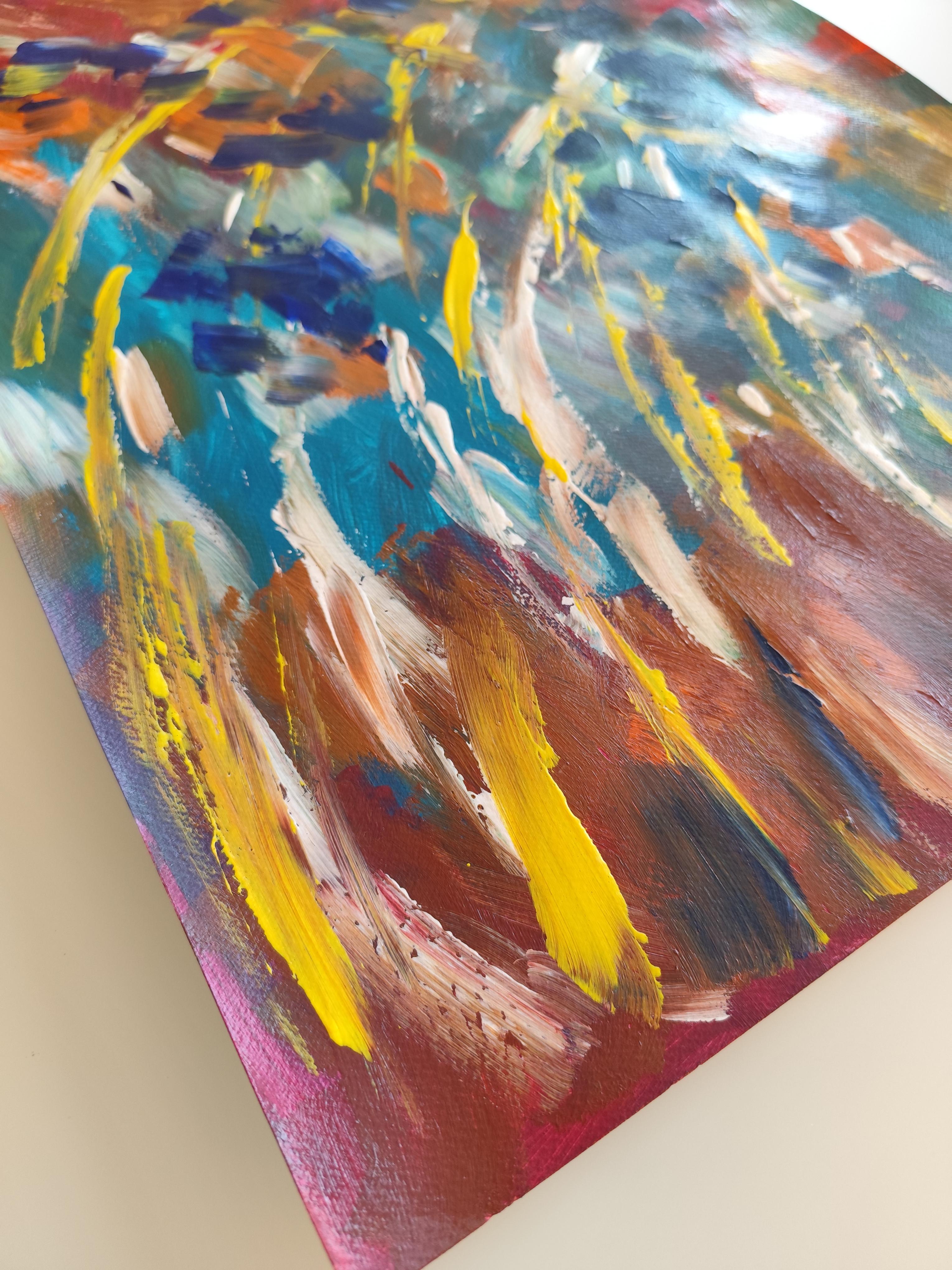 Contemporary abstract  floral acrylic painting on paper 