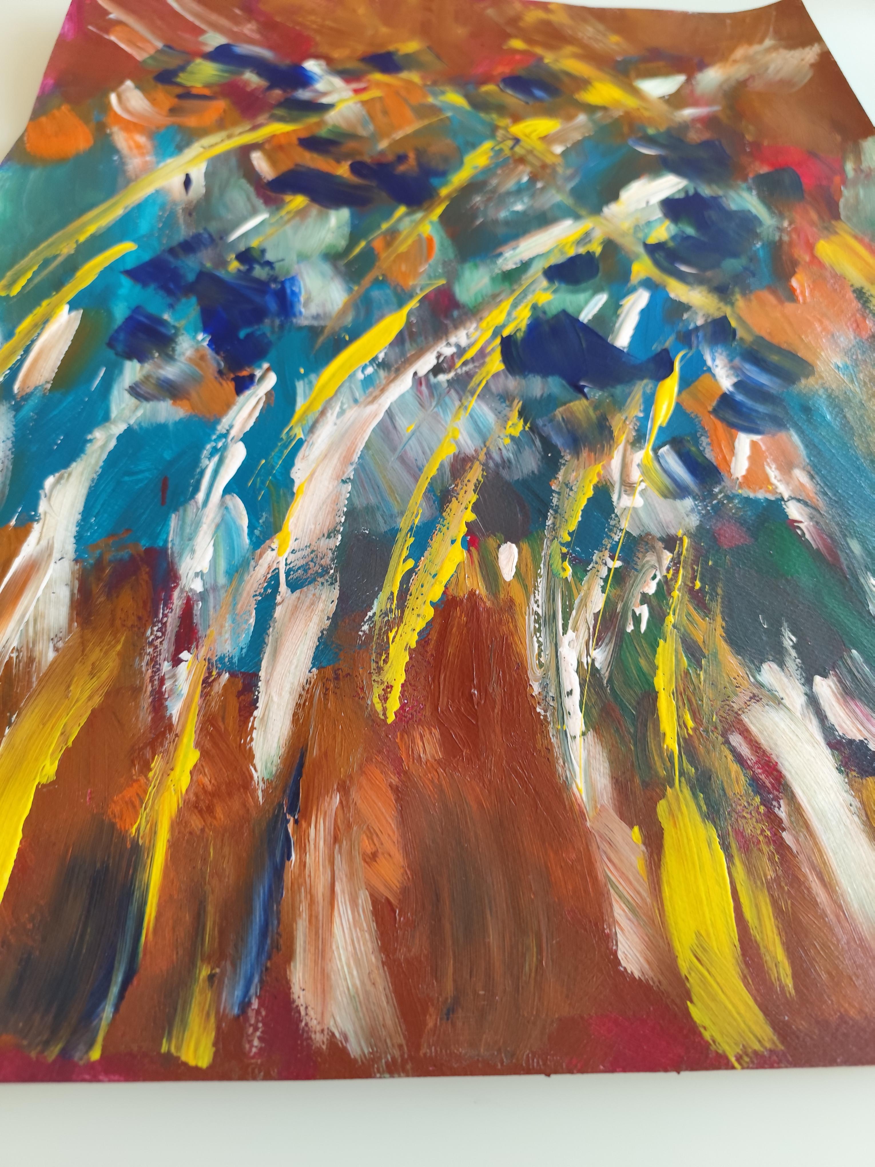 Contemporary abstract  floral acrylic painting on paper 