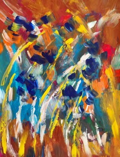 Abstracto contemporáneo  pintura acrílica floral sobre papel "Belleza floral floreciente"
