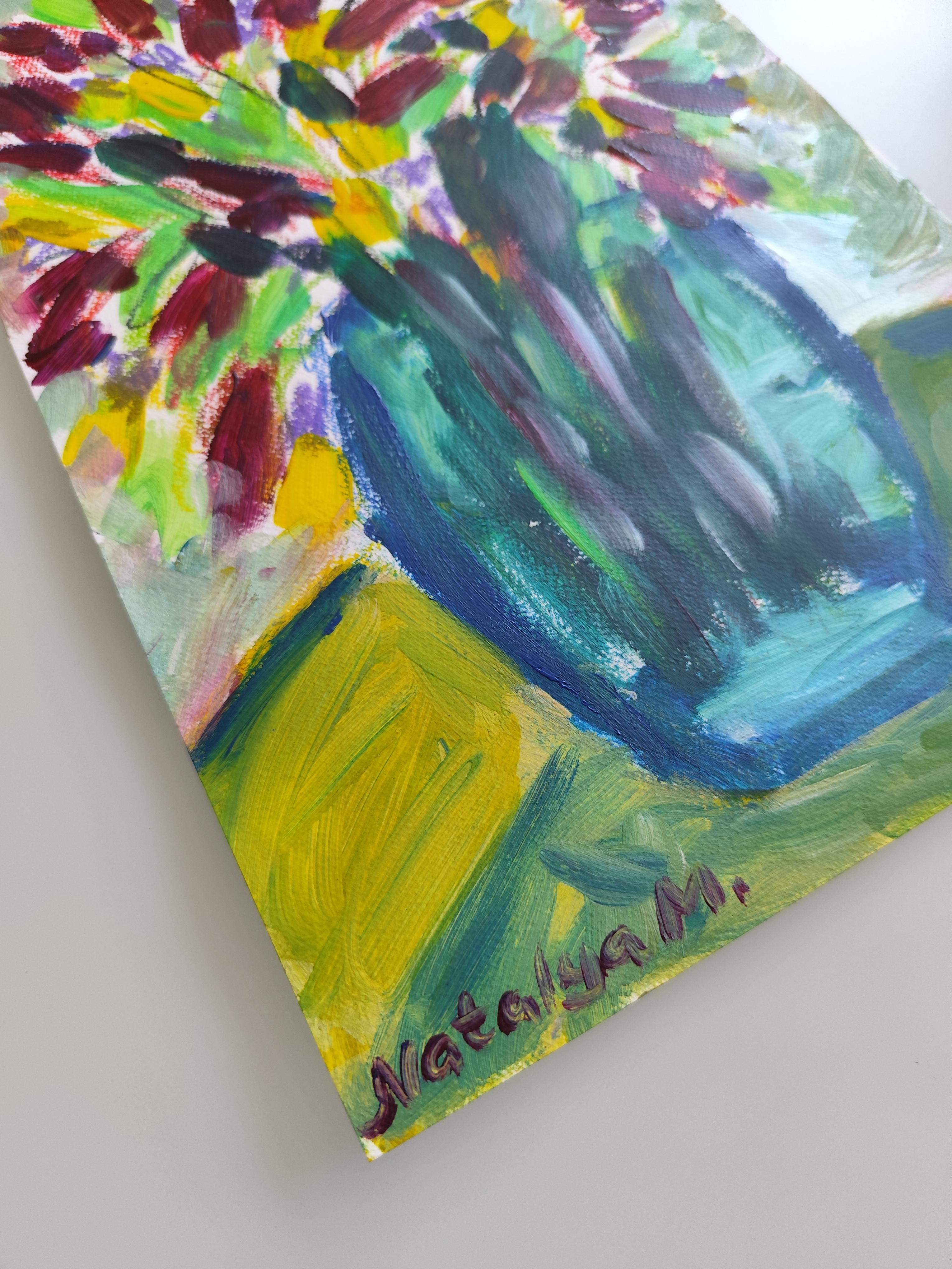 Contemporary abstract floral inspired by Van Gogh, Matisse 