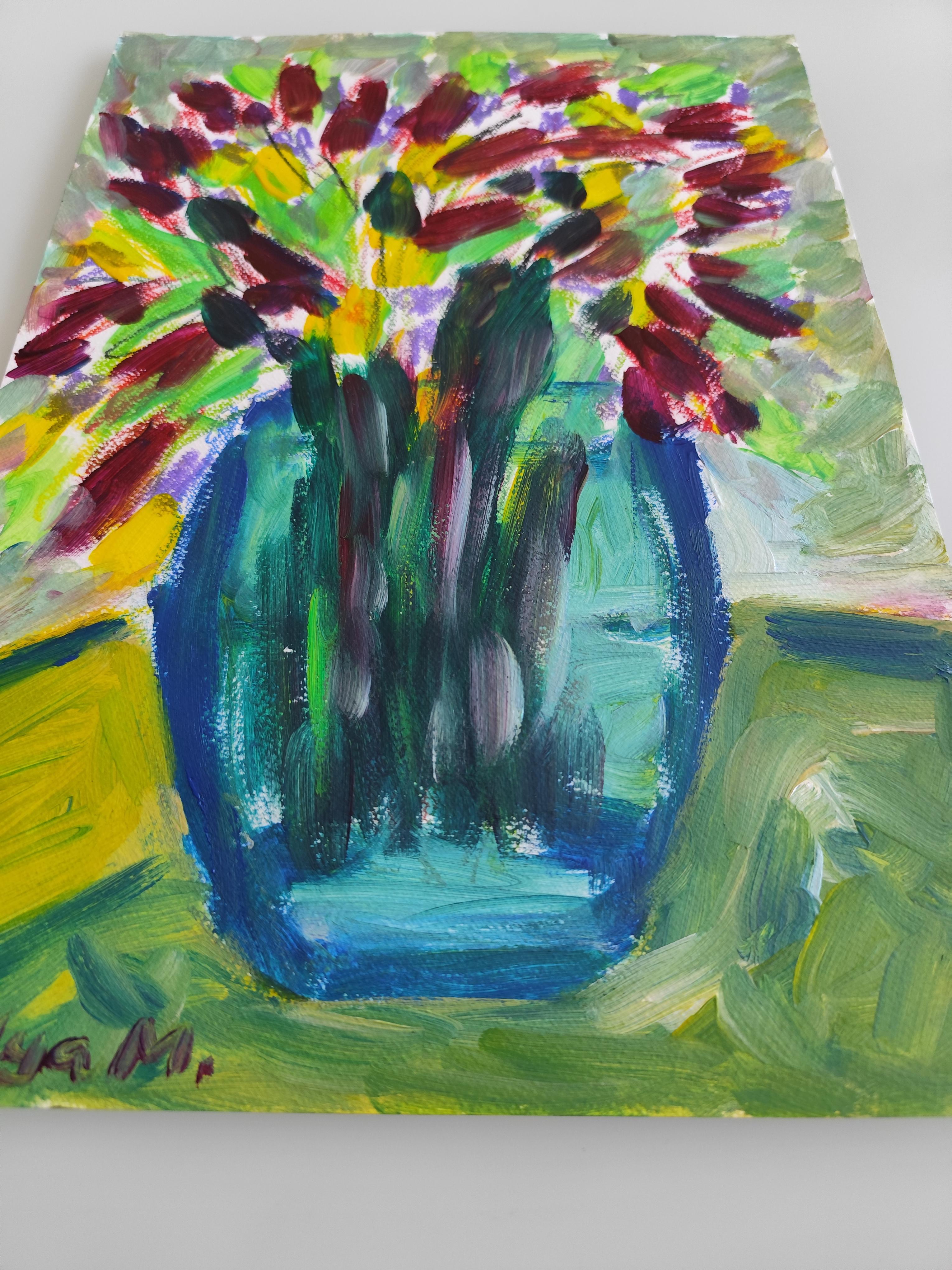 Contemporary abstract floral inspired by Van Gogh, Matisse 