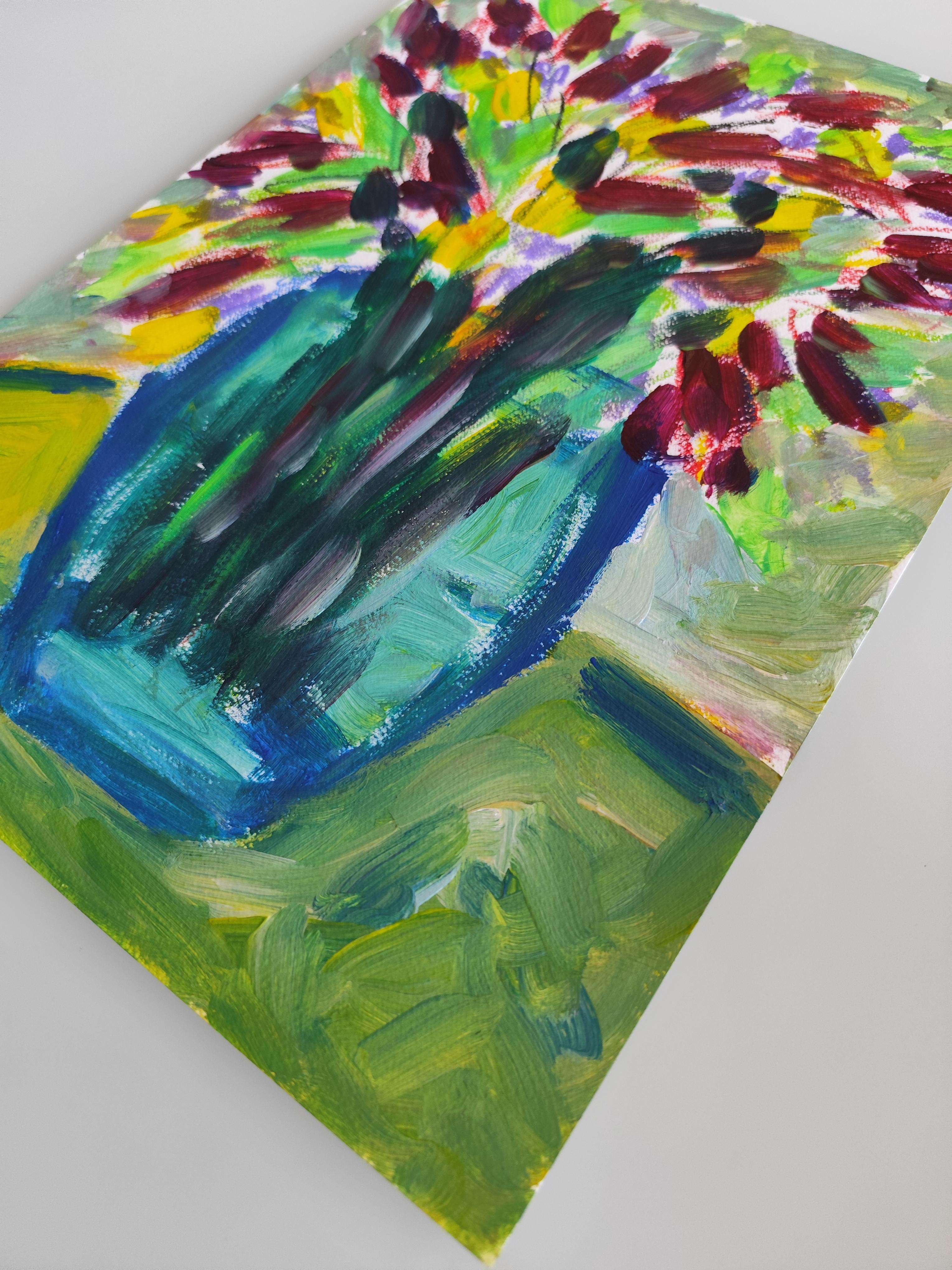 Contemporary abstract floral inspired by Van Gogh, Matisse 