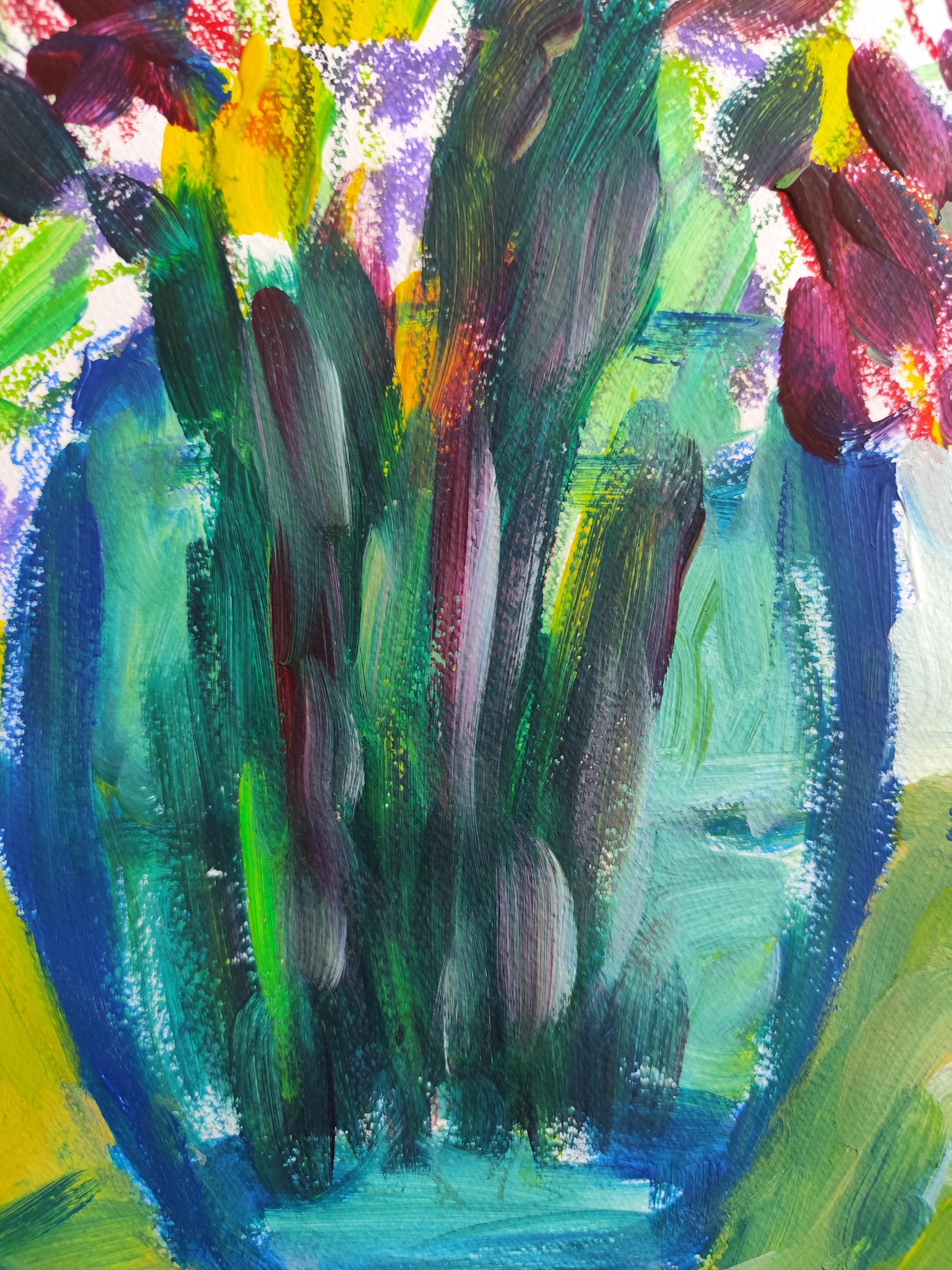 Contemporary abstract floral inspired by Van Gogh, Matisse 