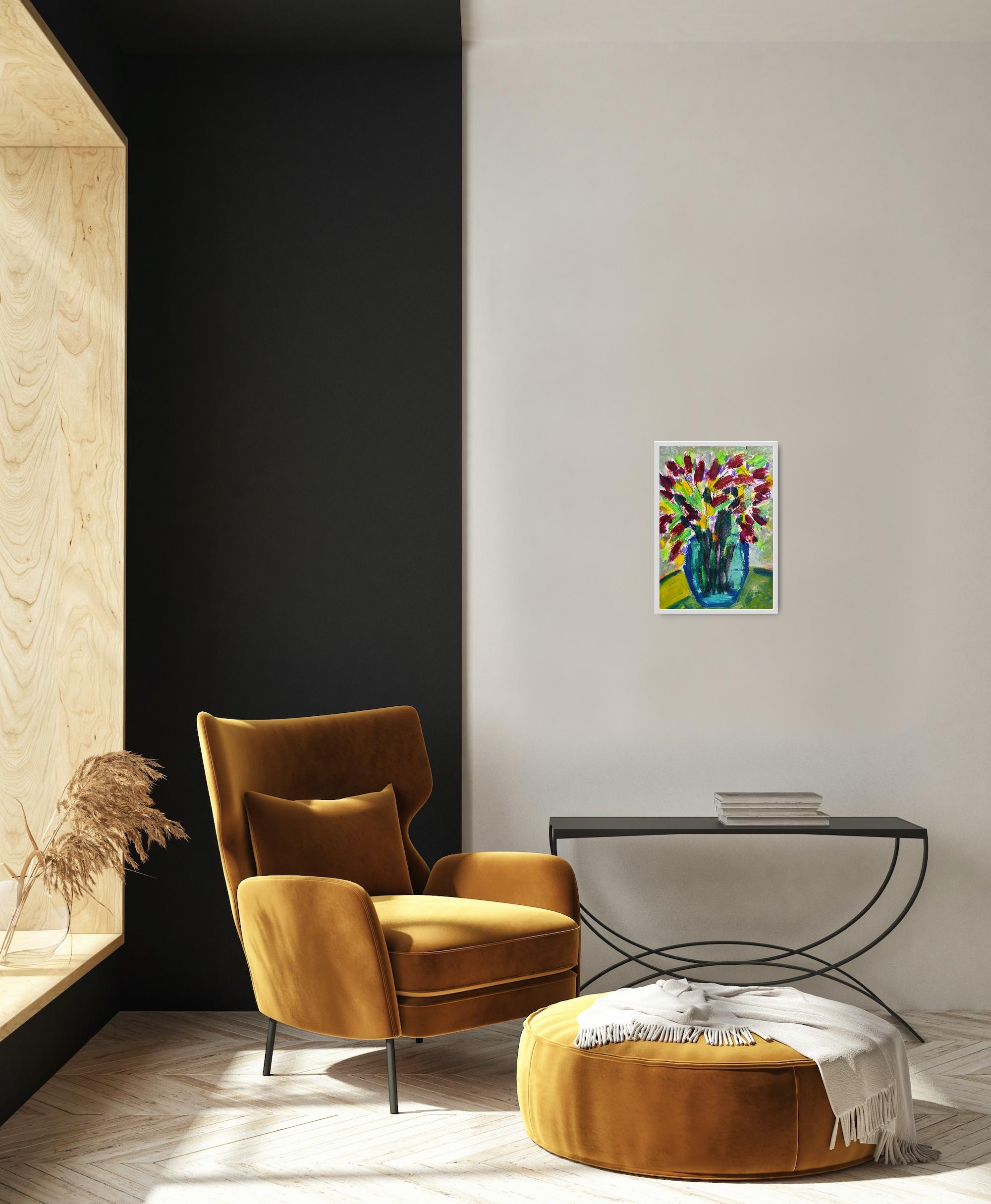 Contemporary abstract floral inspired by Van Gogh, Matisse 
