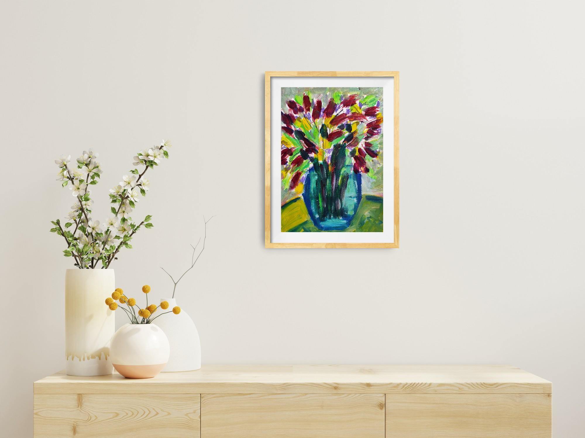 Contemporary abstract floral inspired by Van Gogh, Matisse 